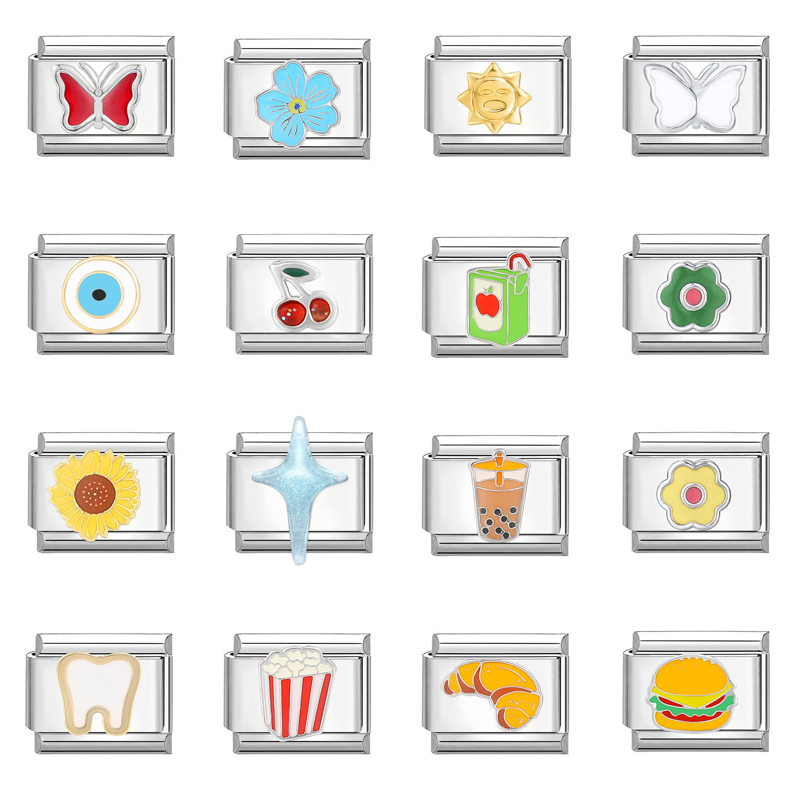 Bild von 304 Edelstahl Charm-Armband mit italienischen Gliedern zur Herstellung von DIY-Schmuck Silberfarbe Bunt Rechteck 10mm x 9mm