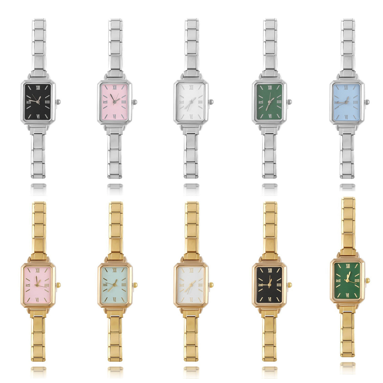 Imagen de 1 Unidad 304 Acero Inoxidable Reloj de Pulsera Modular de Enlace de Encanto Italiano, Elegante & Casual Octágono Unisexo Regalo 18.5cm longitud