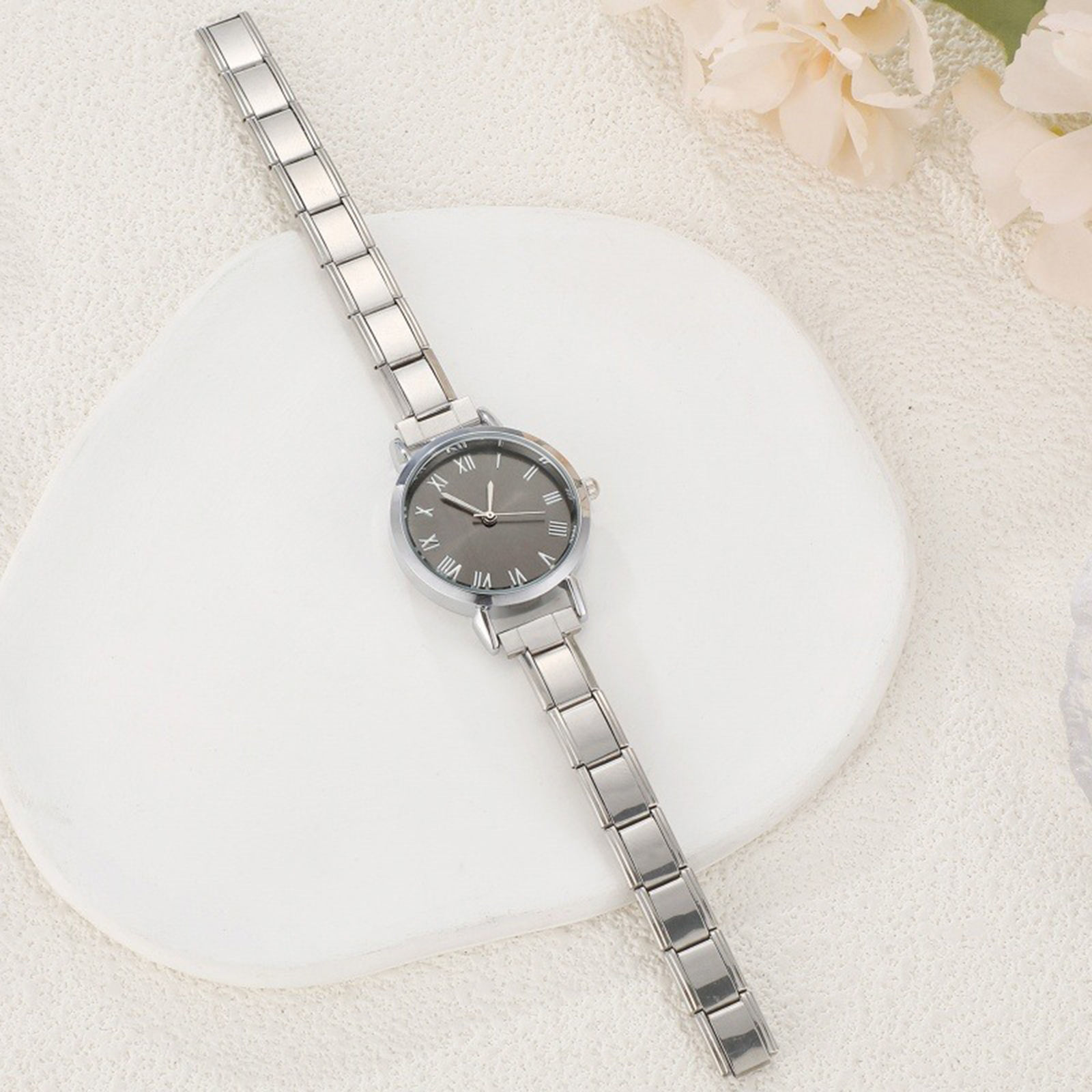 Picture of 304 Stainless Steel Italian Charm Links Modular Wrist Watch, Stylish & Casual Round Unisex Gift 18.5cm(7 2/8") long