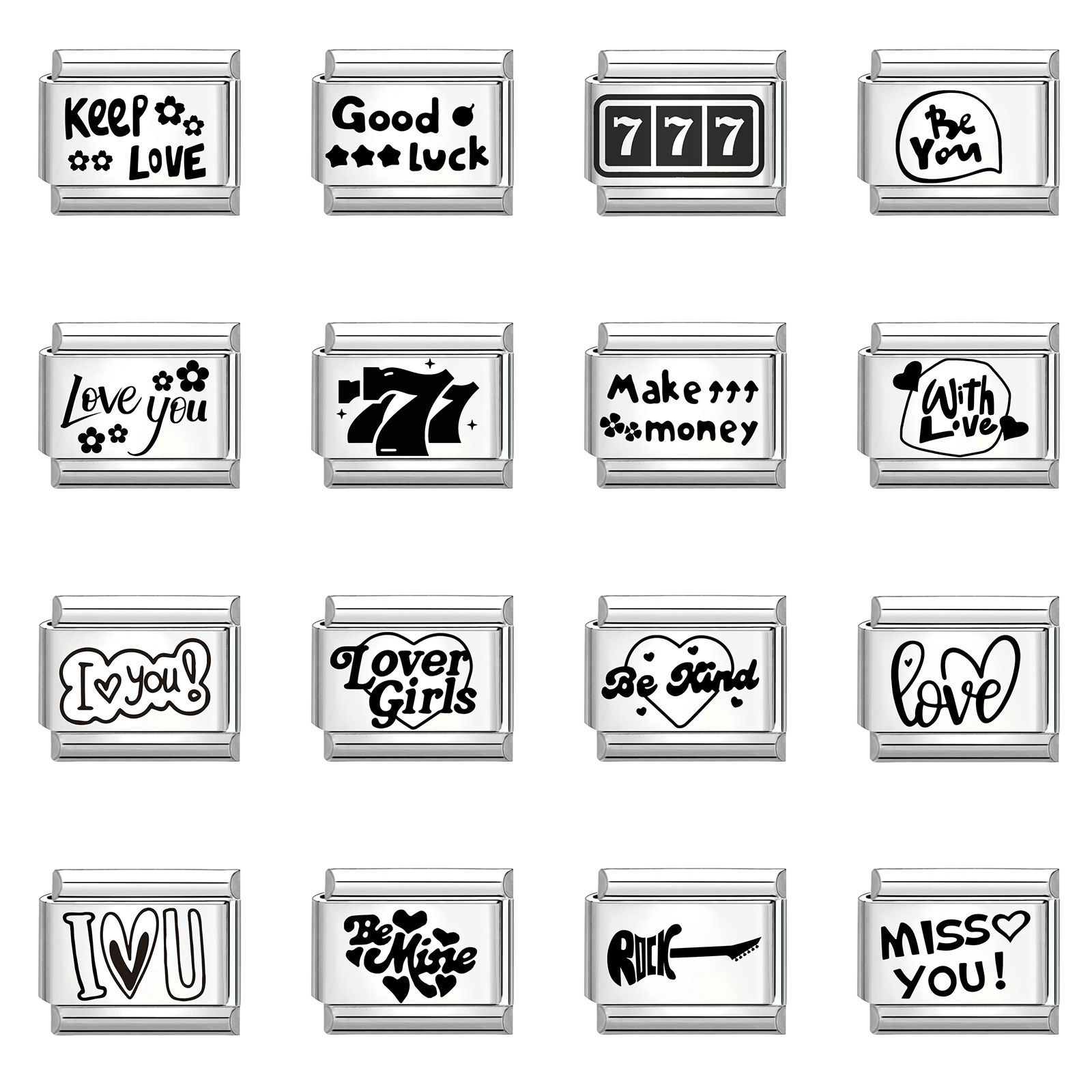 Изображение 1 ШТ 304 Нержавеющая Сталь Стильный Очаровательный итальянский браслет со звеньями Изготовление ювелирных изделий своими руками Серебряный Тон Черный Прямоугольник 10мм x 9мм