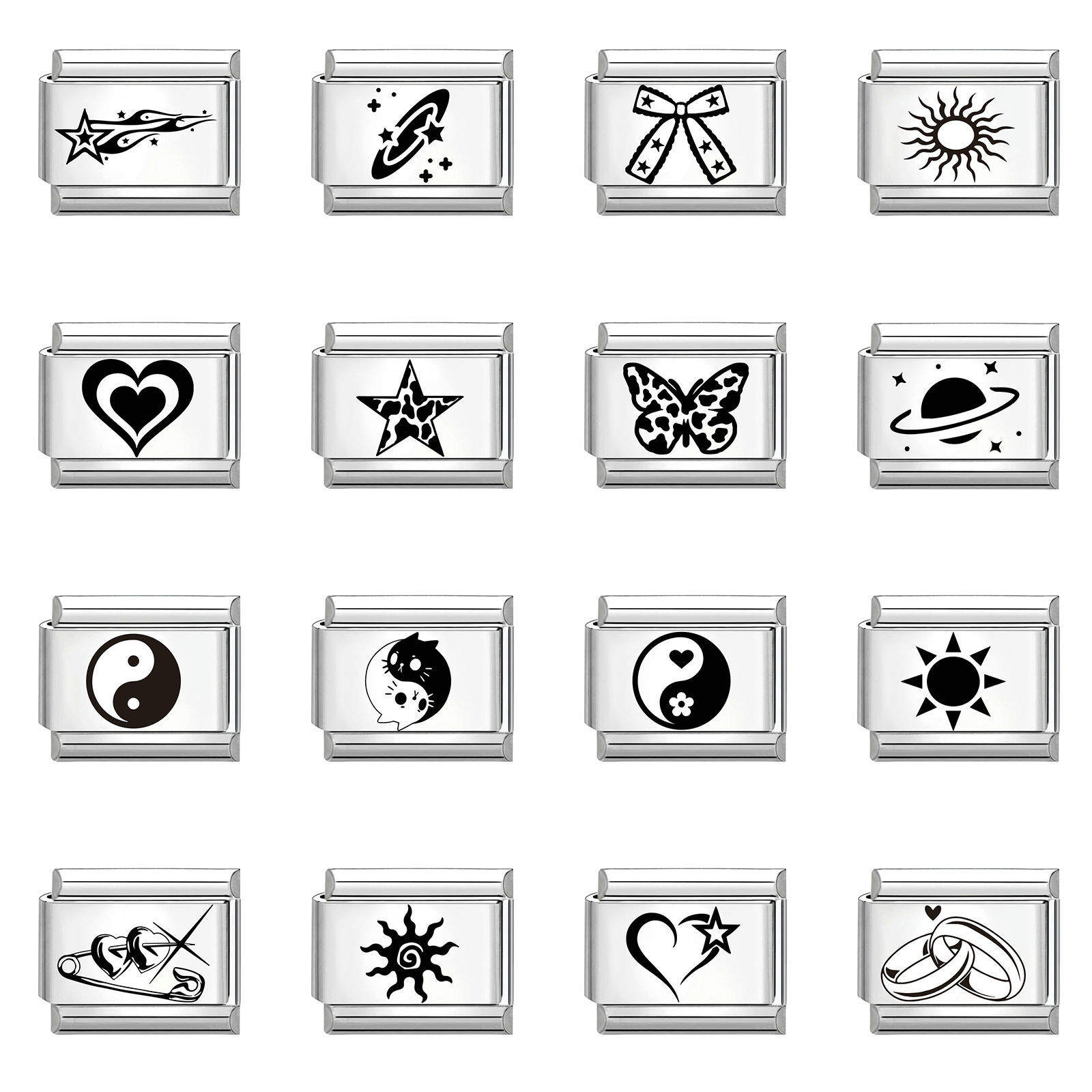 Изображение 1 ШТ 304 Нержавеющая Сталь Стильный Очаровательный итальянский браслет со звеньями Изготовление ювелирных изделий своими руками Серебряный Тон Черный Прямоугольник 10мм x 9мм