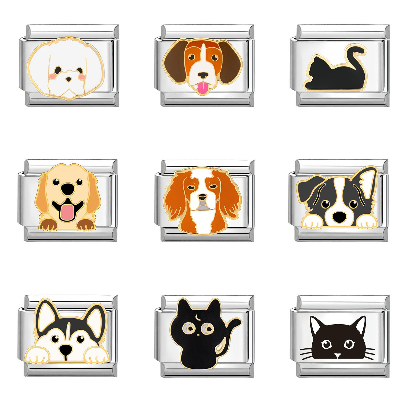 Изображение 1 ШТ 304 Нержавеющая Сталь Стильный Очаровательный итальянский браслет со звеньями Изготовление ювелирных изделий своими руками Серебряный Тон Прямоугольник Животное 10мм x 9мм