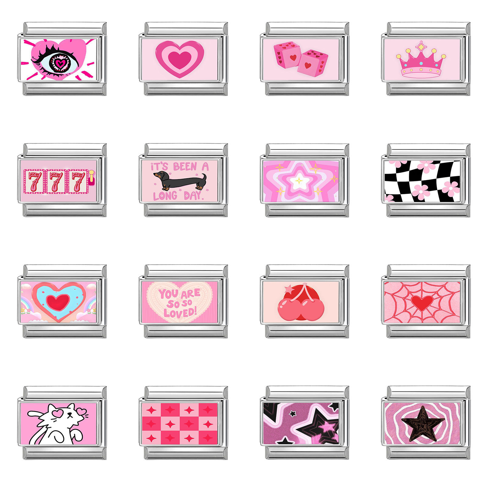 Изображение 1 ШТ 304 Нержавеющая Сталь Стильный Очаровательный итальянский браслет со звеньями Изготовление ювелирных изделий своими руками Серебряный Тон Розовый Прямоугольник 10мм x 9мм