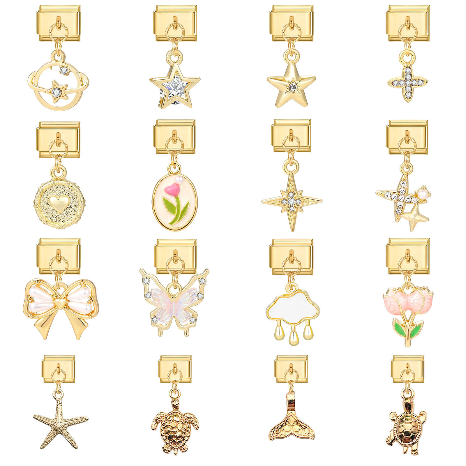 Bild von 1 Stück 304 Edelstahl Stilvoll Charm-Armband mit italienischen Gliedern zur Herstellung von DIY-Schmuck Vergoldet Rechteck Mit Anhänger 10mm x 9mm