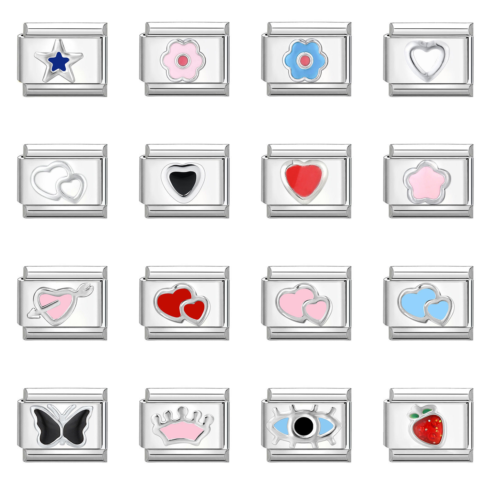 Изображение 1 ШТ 304 Нержавеющая Сталь Очаровательный итальянский браслет со звеньями Изготовление ювелирных изделий своими руками Серебряный Тон Разноцветный С Эмалью Прямоугольник 10мм x 9мм