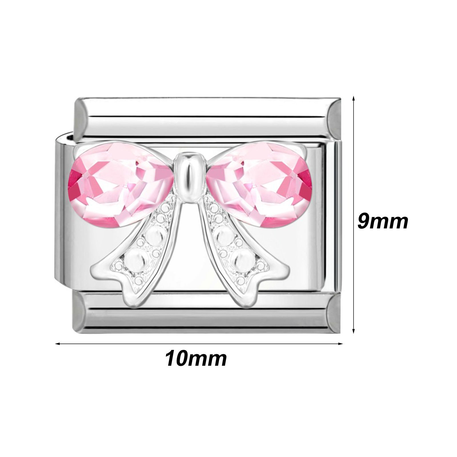 Picture of 304 Stainless Steel Italian Charm Links For DIY Bracelet Jewelry Making Silver Tone Rectangle Multicolor Rhinestone 10mm x 9mm