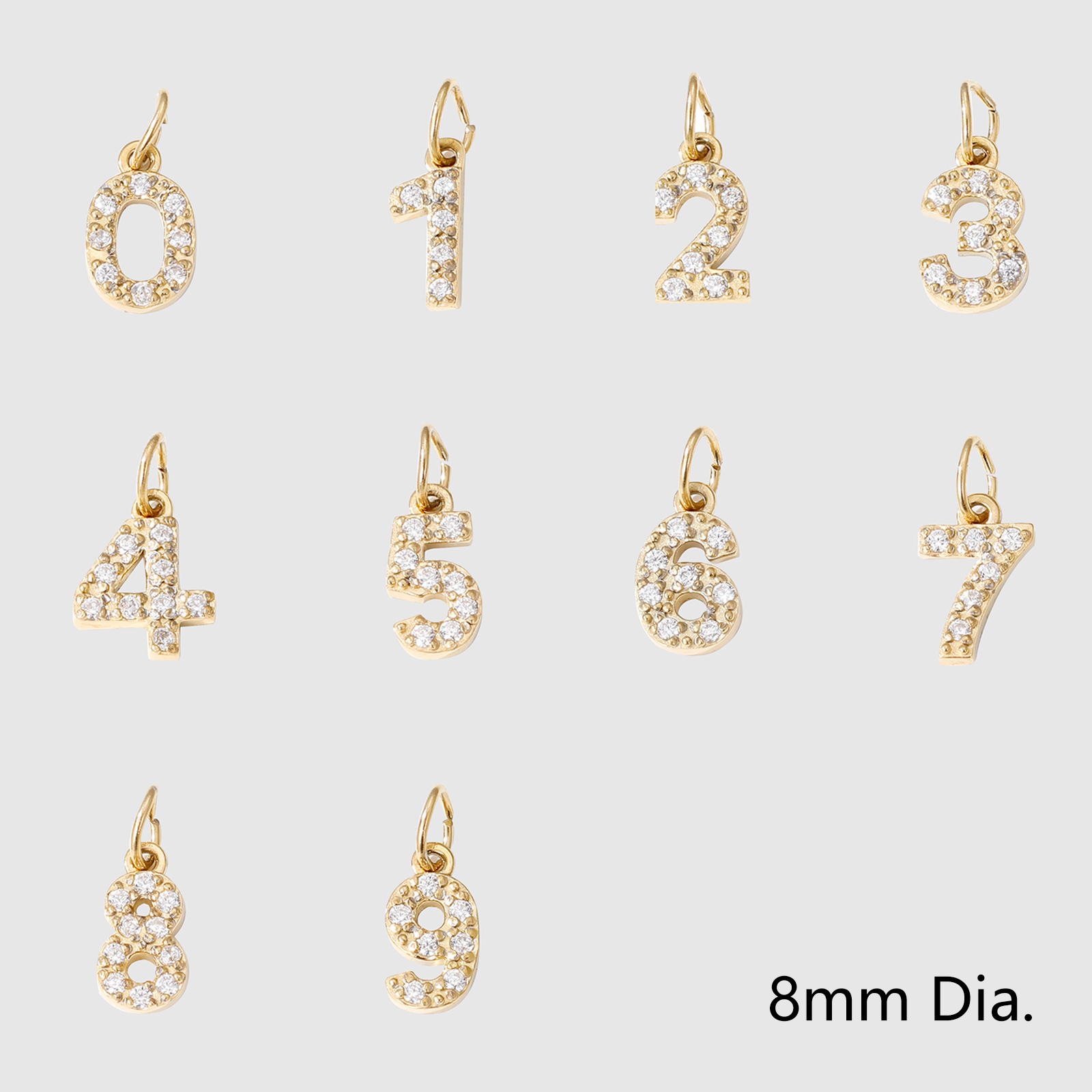 Picture of Eco-friendly PVD Vacuum Plating 304 Stainless Steel Mini Charms 14K Gold Plated Number Message " 0-9 " Clear Rhinestone