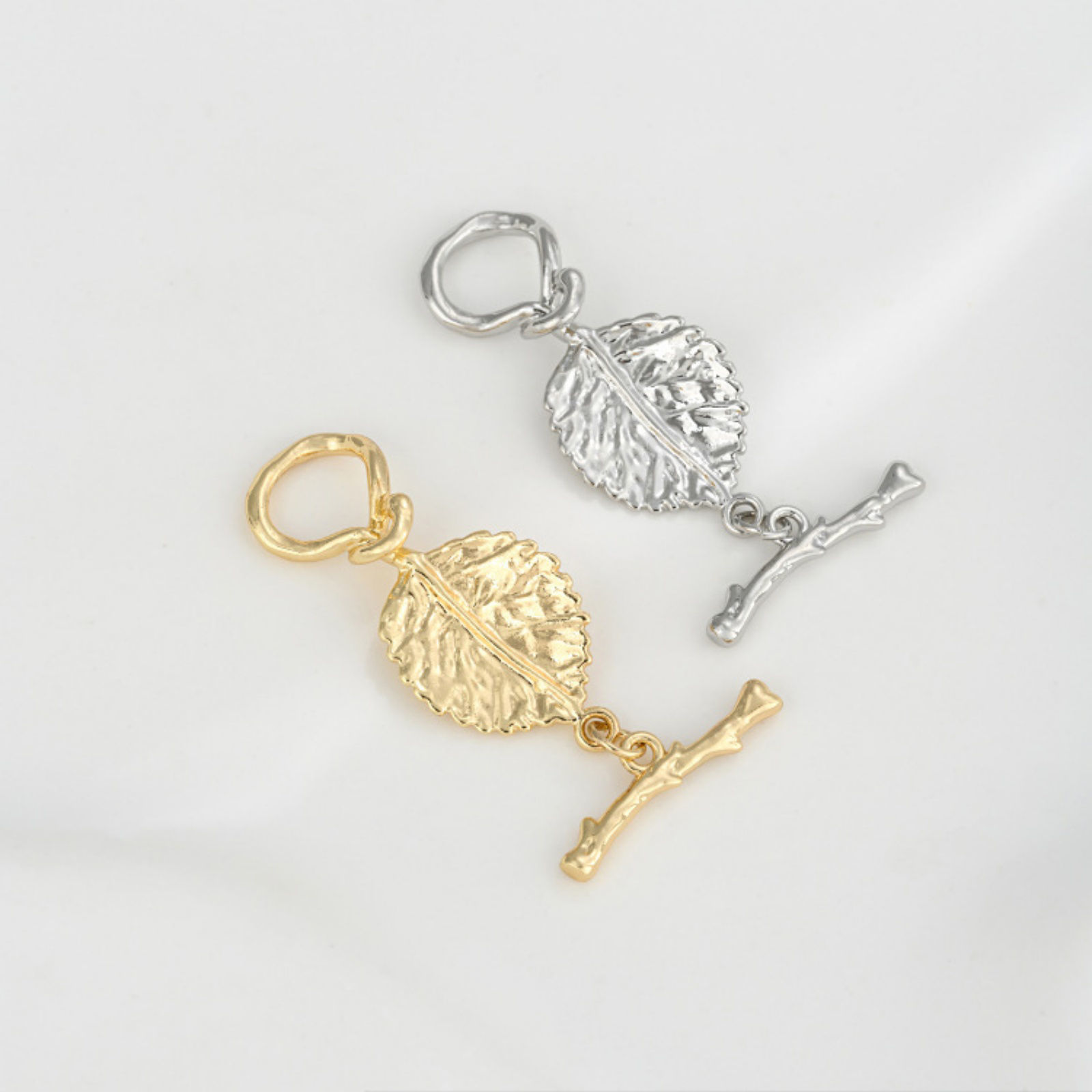 Immagine di 1 Serie Ecologico Ottone Alternare Fermagli Foglia Vero Oro Placcato 3.5cm x 1.5cm