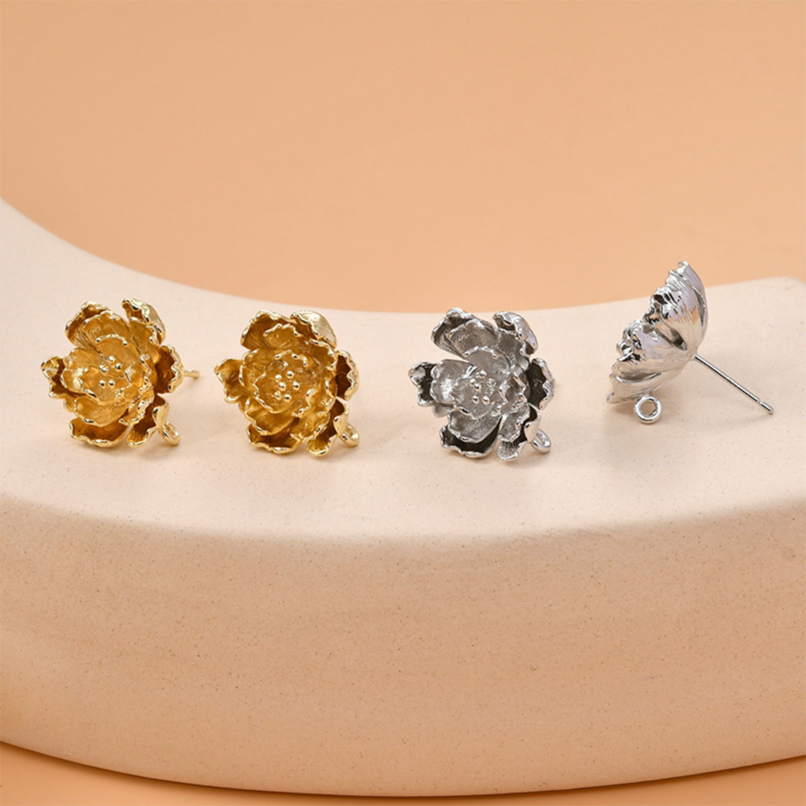 Picture of Brass Ear Post Stud Earring For DIY Jewelry Making Accessories Multicolor Flower With Loop 18mm