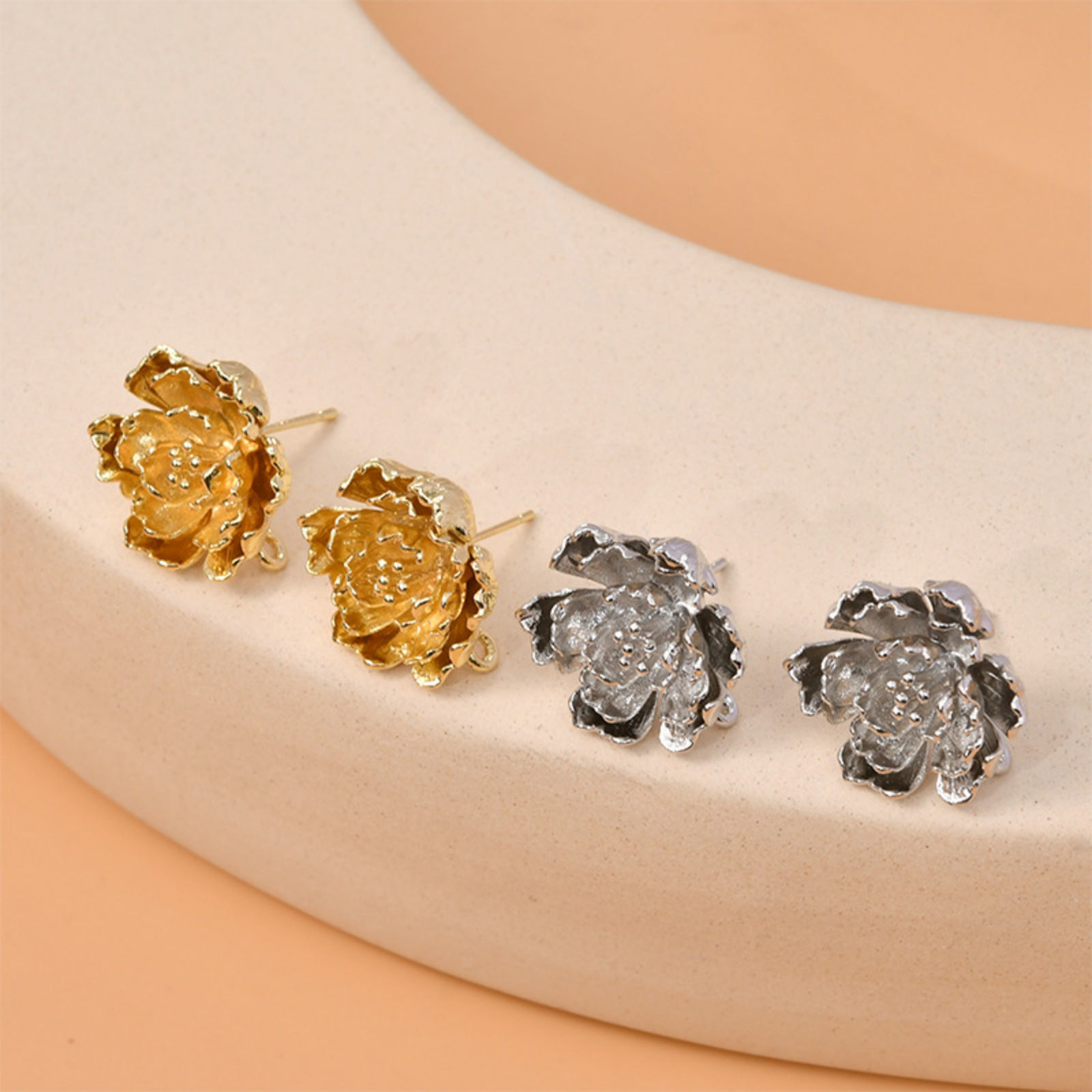 Picture of Brass Ear Post Stud Earring For DIY Jewelry Making Accessories Multicolor Flower With Loop 18mm
