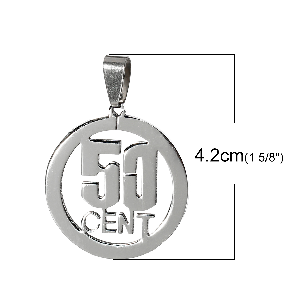 Immagine di Acciaio Inossidabile Charm Ciondoli Tondo Tono Argento " 50 CENT " Filigrana 42mm x 30mm , 2 Pz