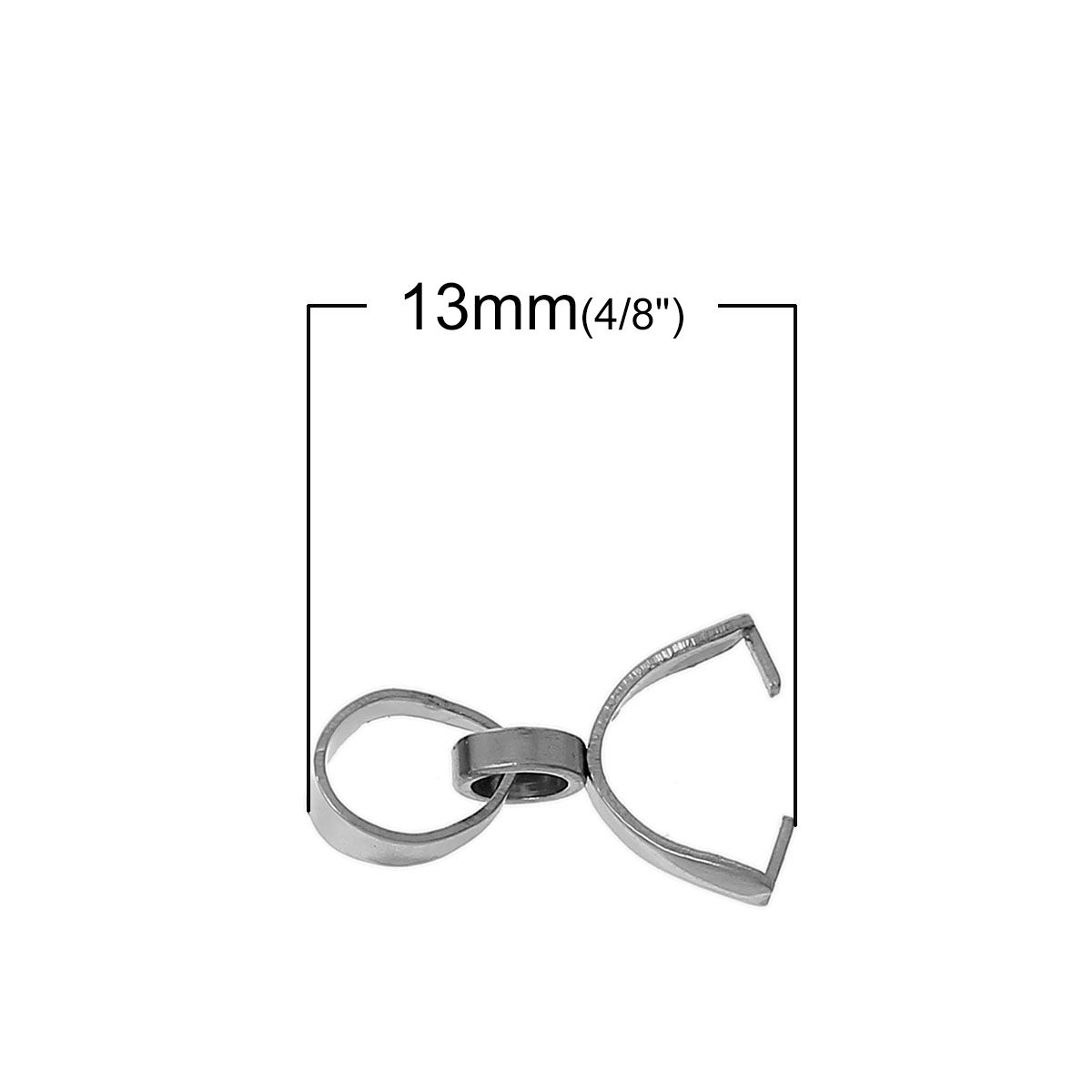 Picture of 304 Stainless Steel Pendant Pinch Bails Clasps Silver Tone 13mm( 4/8") x 3.5mm( 1/8"), 10 PCs