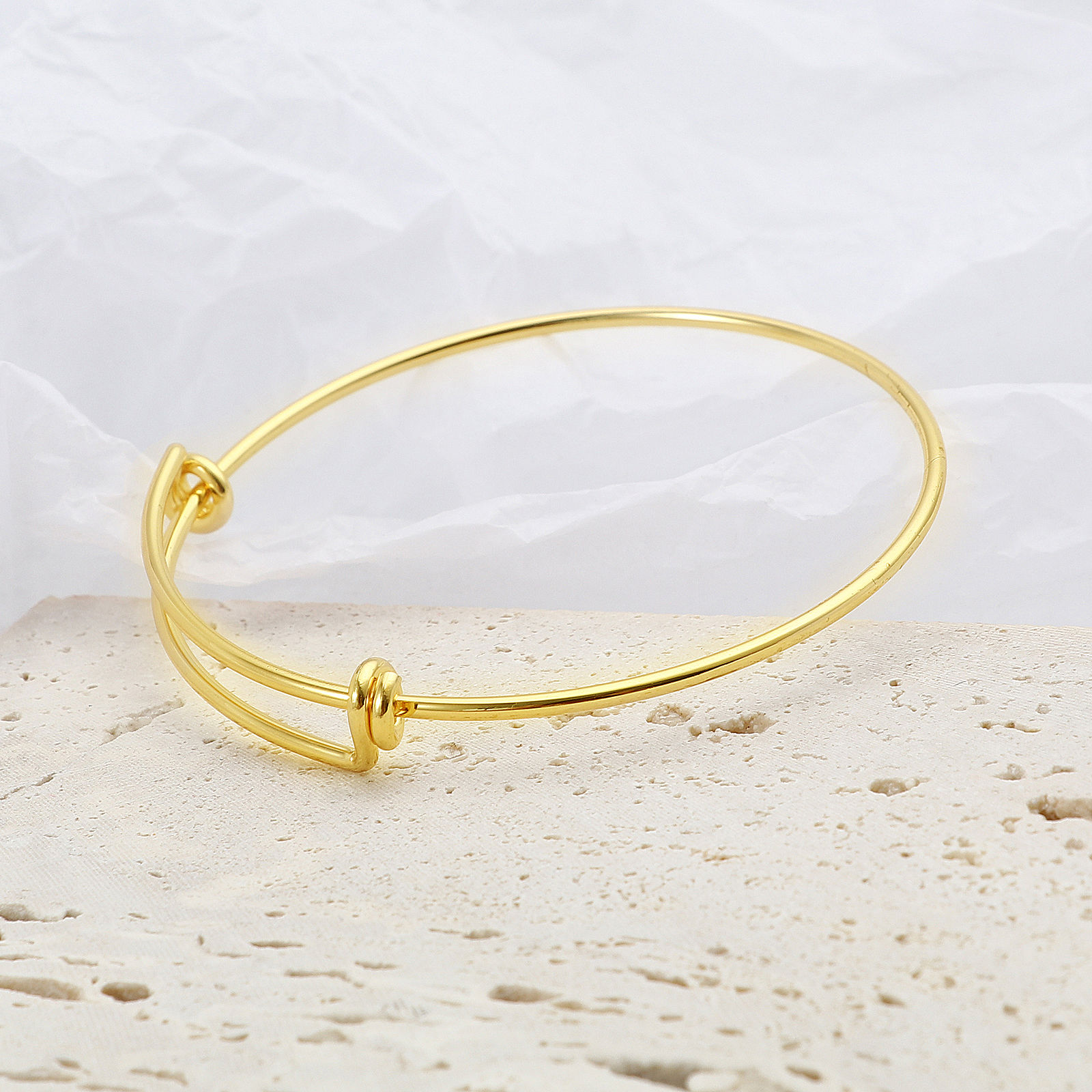 Imagen de Latón Brazalete Ronda 18K Oro Real Chapado Ajustable 19cm longitud, 2 Unidades