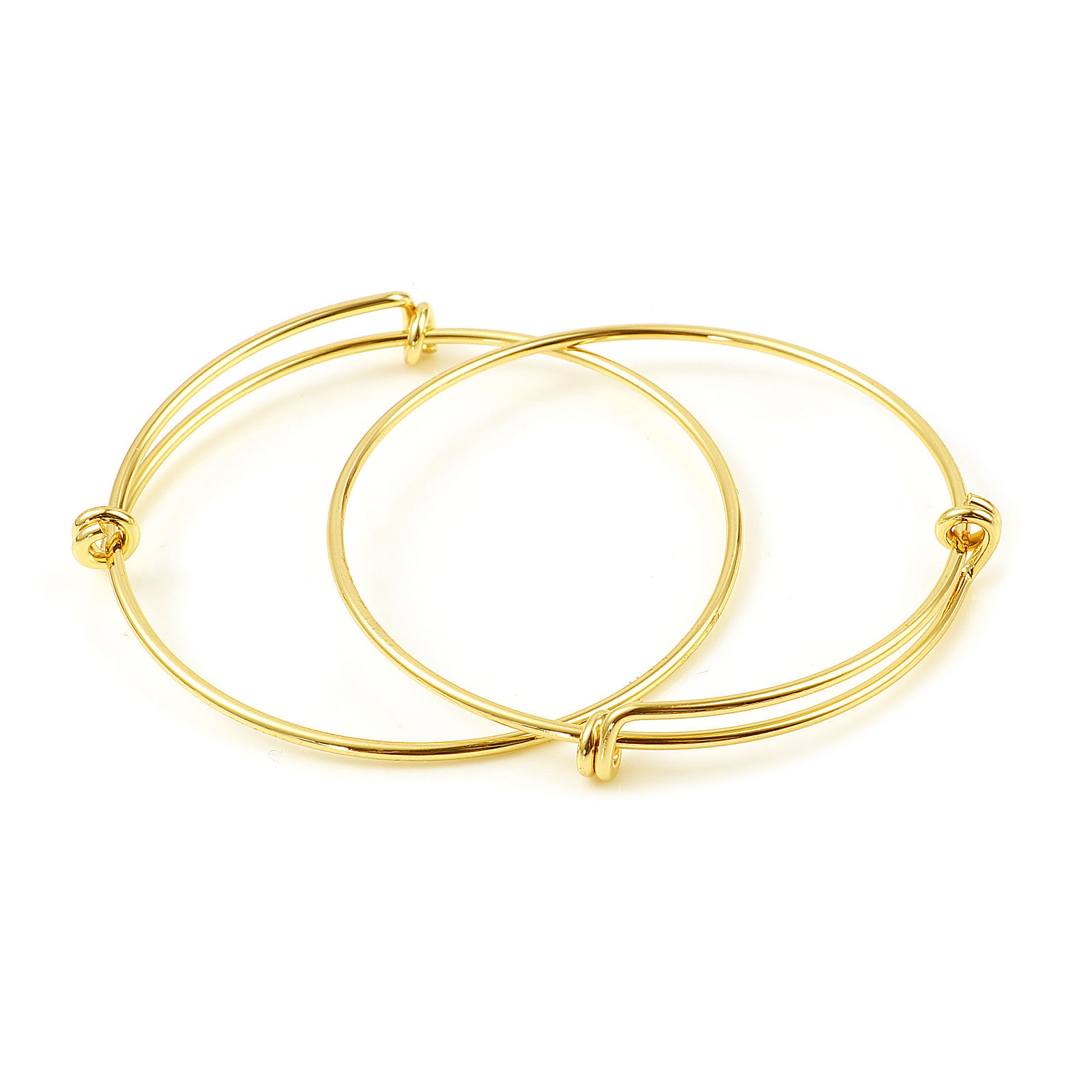 Imagen de Latón Brazalete Ronda 18K Oro Real Chapado Ajustable 19cm longitud, 2 Unidades