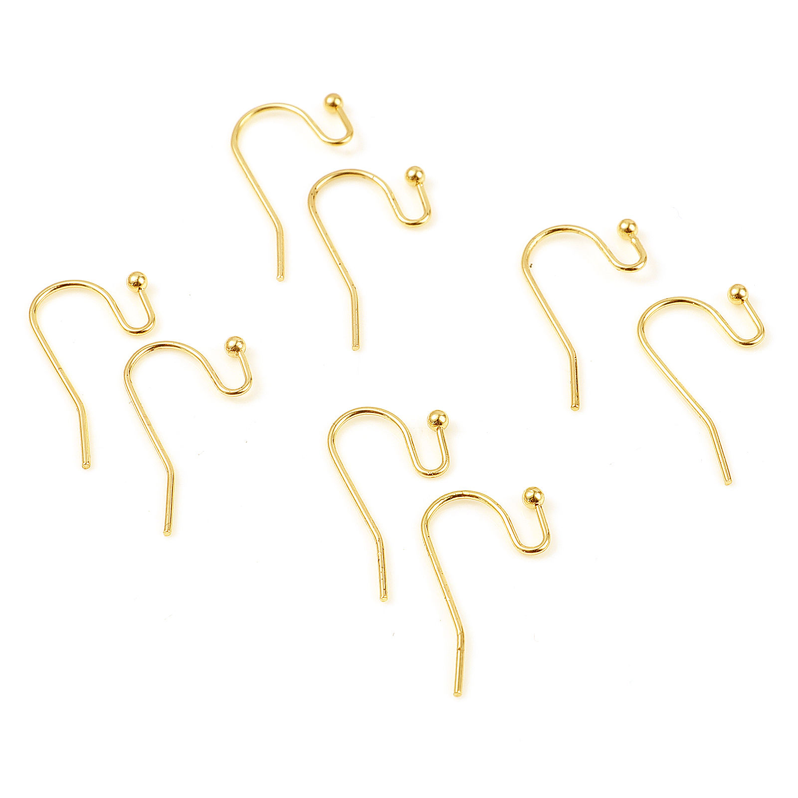 Picture of Brass Ear Wire Hooks Earring 18K Real Gold Plated 22mm x 11mm, Post/ Wire Size: (20 gauge), 20 PCs