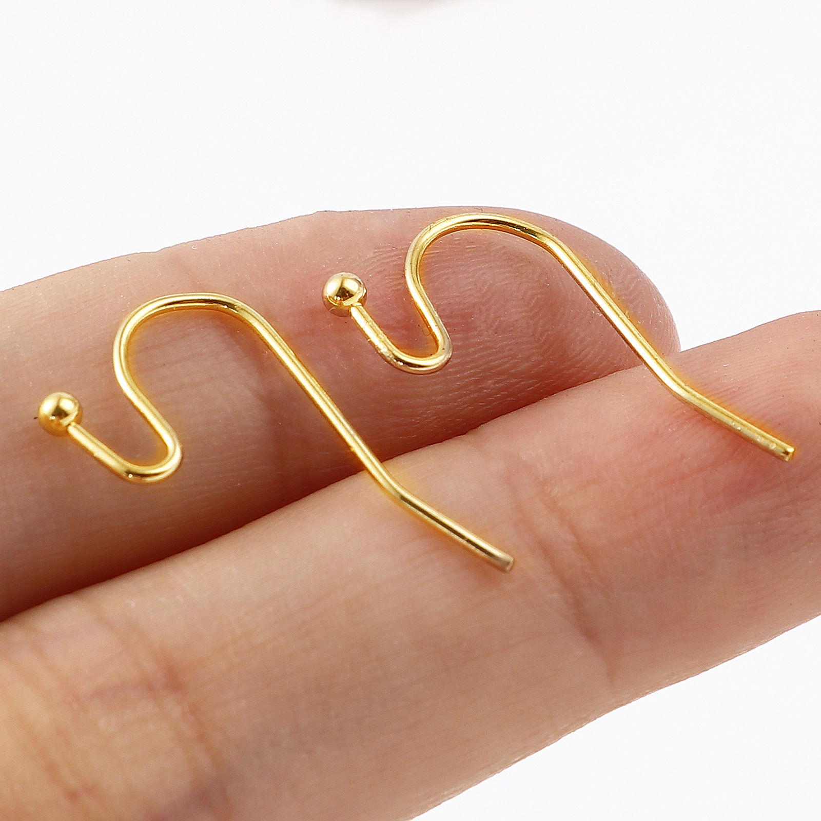 Picture of Brass Ear Wire Hooks Earring 18K Real Gold Plated 22mm x 11mm, Post/ Wire Size: (20 gauge), 20 PCs