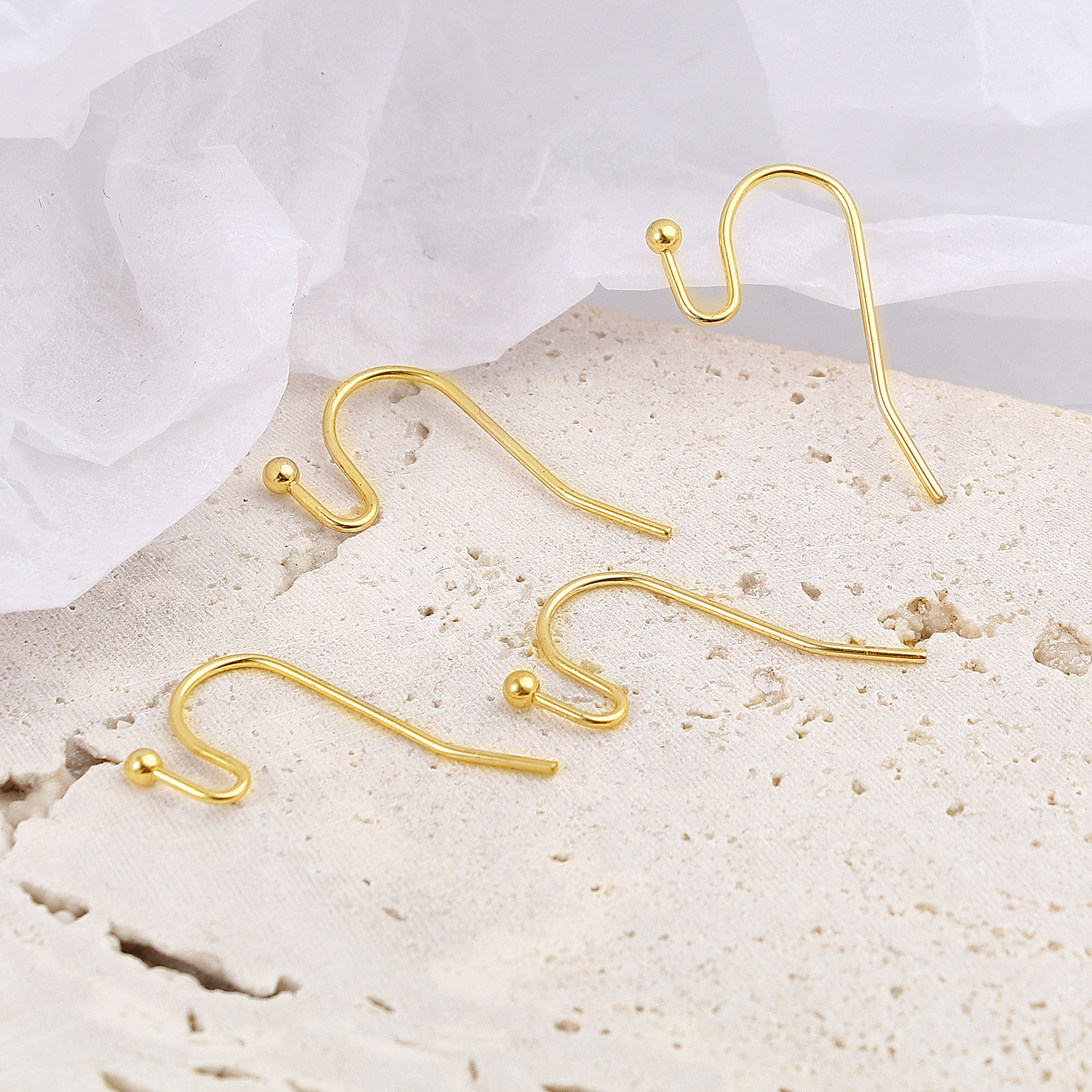 Picture of Brass Ear Wire Hooks Earring 18K Real Gold Plated 22mm x 11mm, Post/ Wire Size: (20 gauge), 20 PCs
