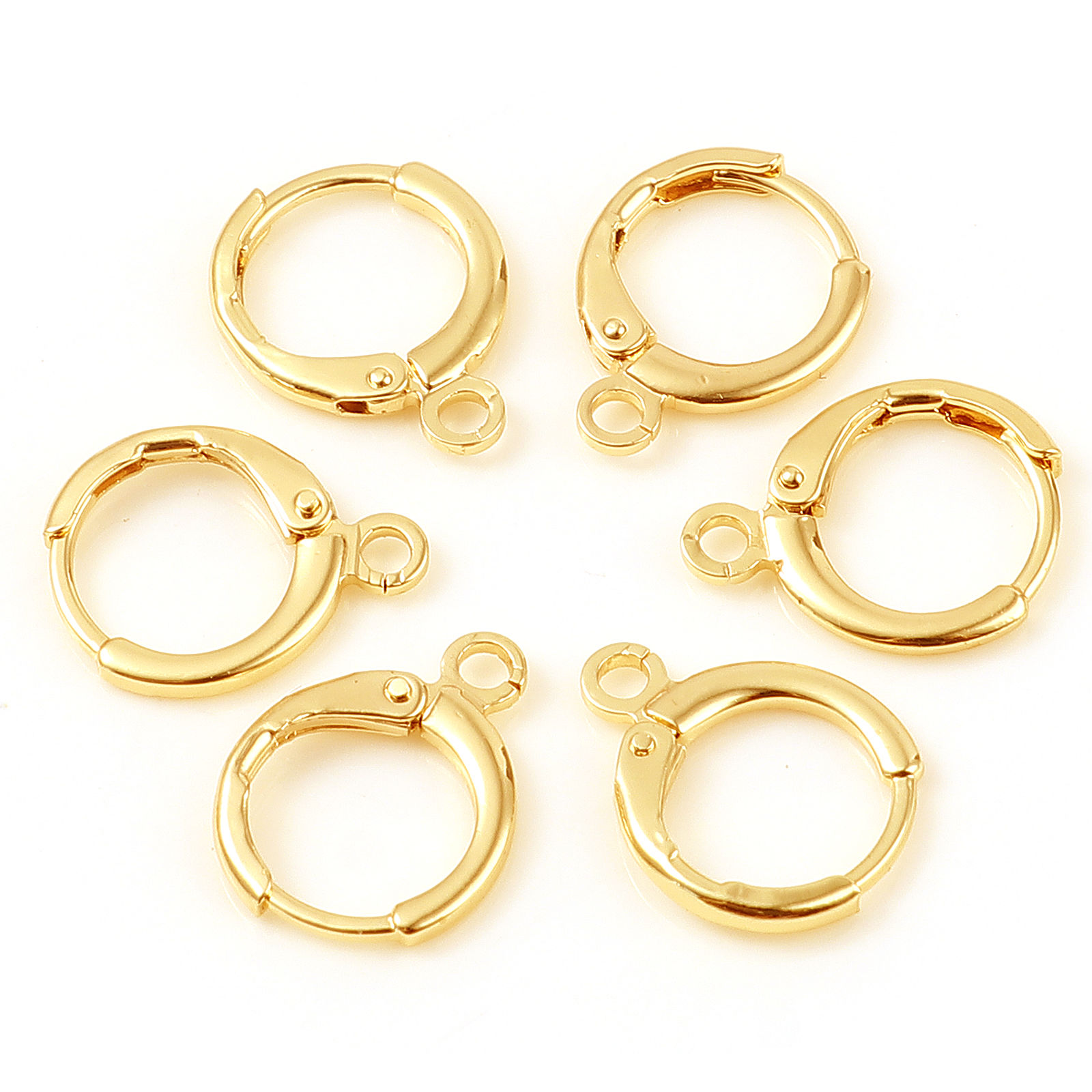 Immagine di Ottone orecchino cerchio 18K Vero Oro Placcato Anello W/ Loop 15mm x 12mm, Dimensione di Posta / Cavo: (18 misura), 6 Pz
