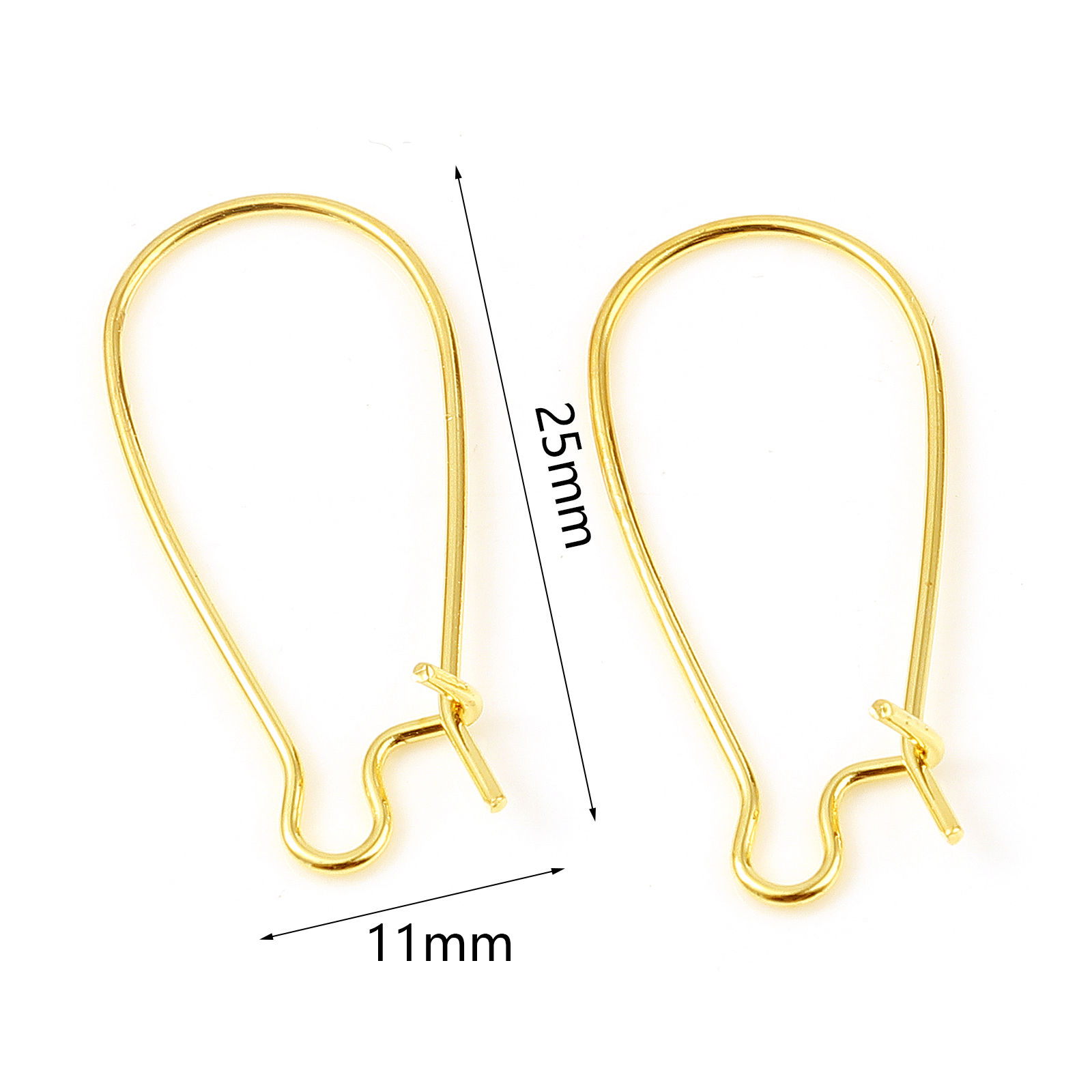 Picture of Brass Hoop Earrings 18K Real Gold Plated U-shaped W/ Loop 25mm x 11mm, Post/ Wire Size: (21 gauge), 10 PCs