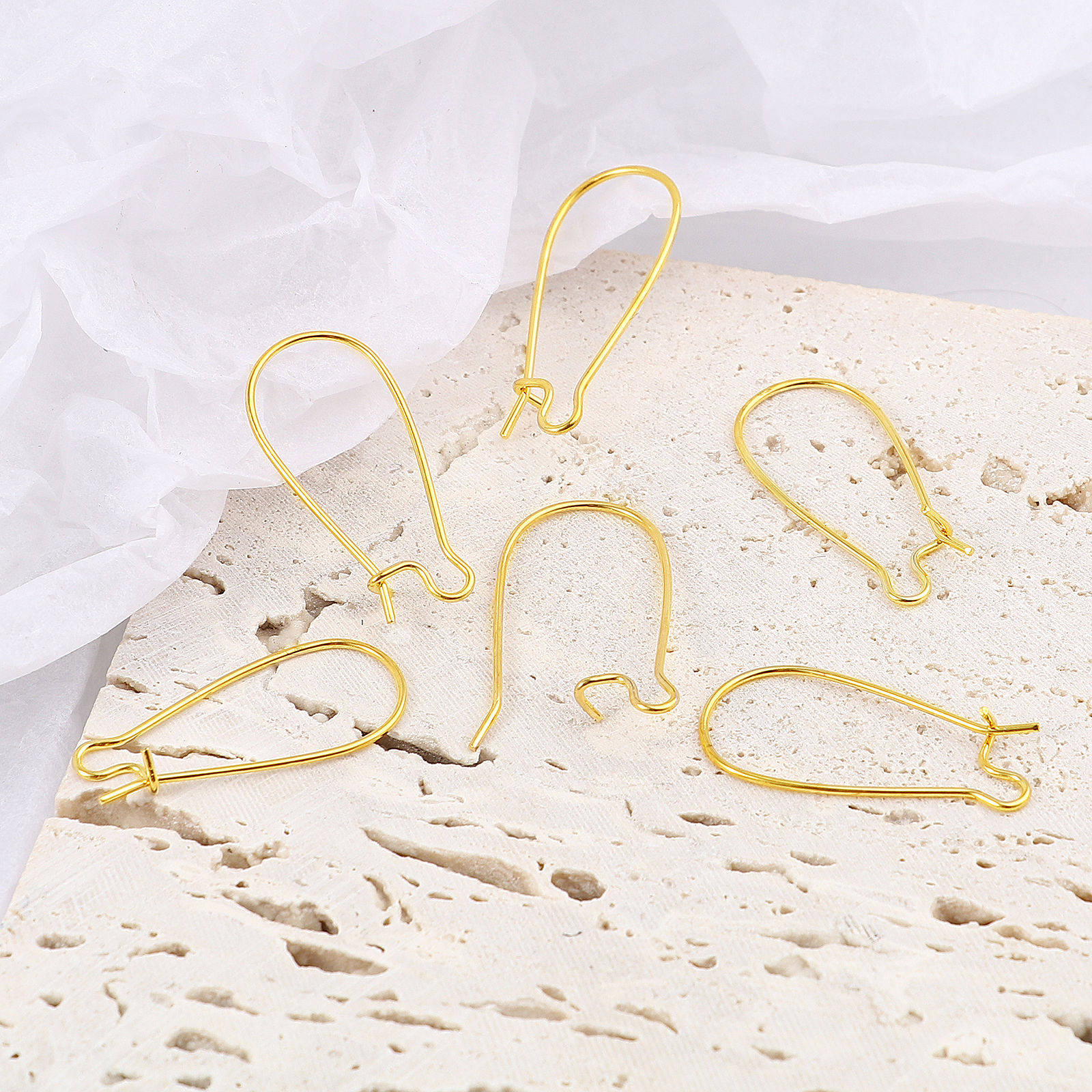 Picture of Brass Hoop Earrings 18K Real Gold Plated U-shaped W/ Loop 25mm x 11mm, Post/ Wire Size: (21 gauge), 10 PCs