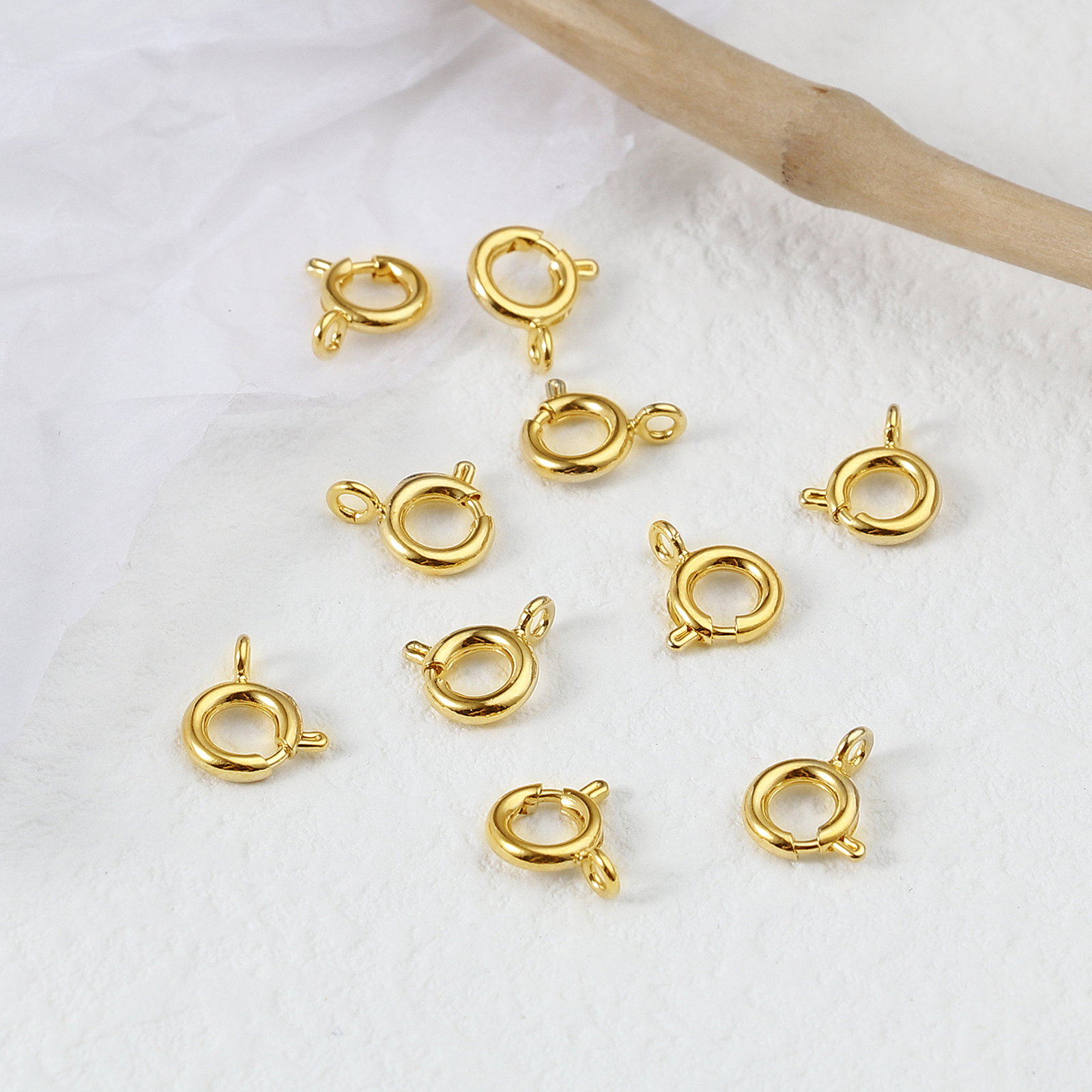 Imagen de Latón Broche Primavera Lleno de oro Ronda 10mm x 8mm, 5 Unidades