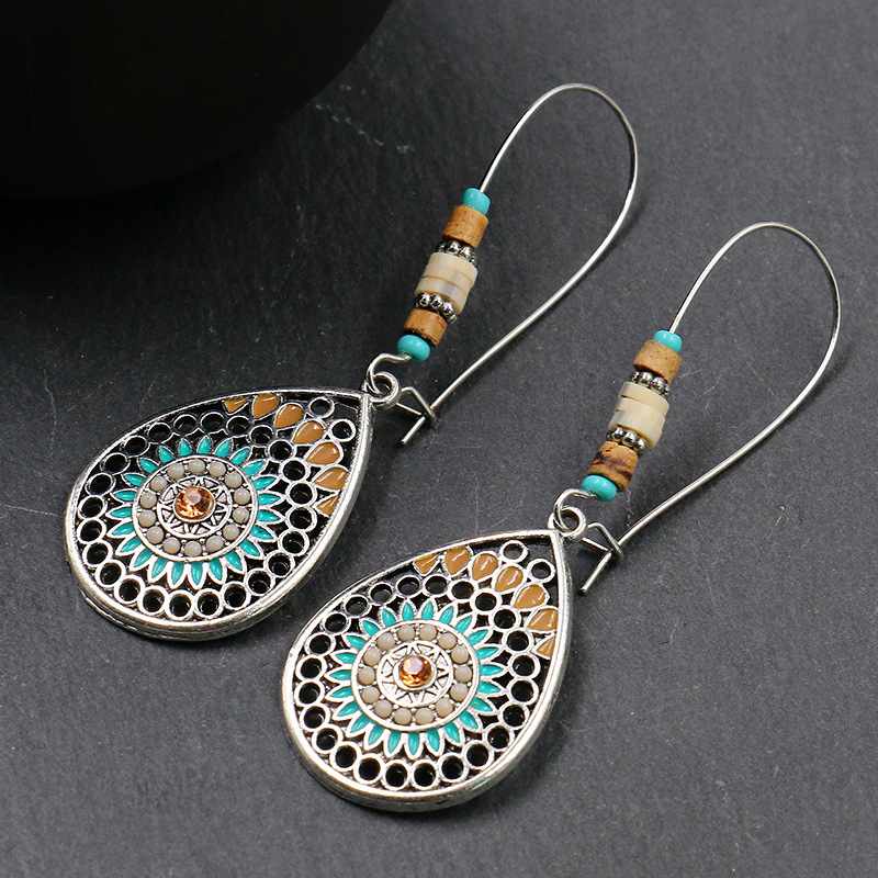 Picture of 1 Pair Retro Earrings Antique Silver Color Multicolor Enamel Drop 70mm x 23mm