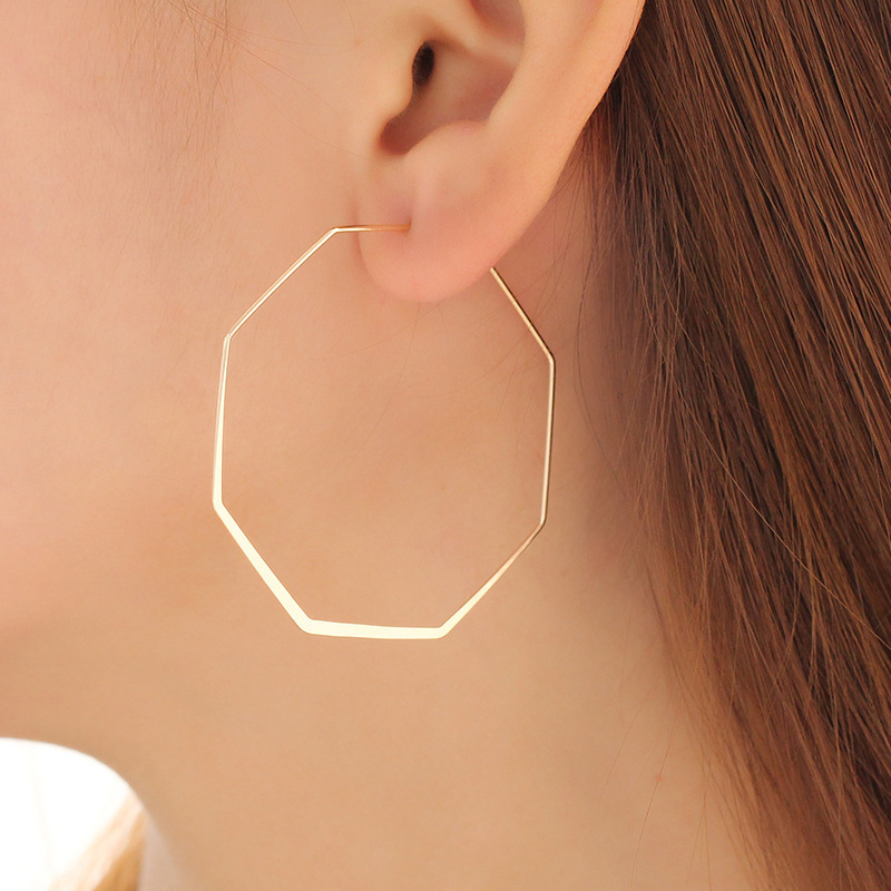 Picture of 1 Pair Stylish Simple Gold Plated Brass Octagon Hoop Earrings For Women Party 48mm x 48mm