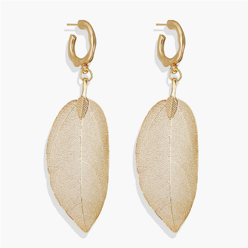 Picture of Hoop Earrings Gold Plated Leaf 90mm x 33mm, 1 Pair
