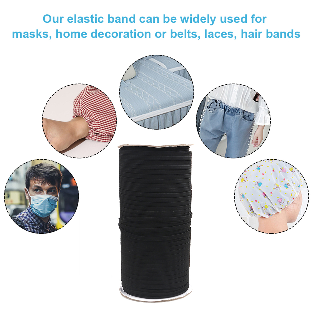 Bild von Polypropylenfaser Maske Elastische Schnur Schwarz 3.5mm, 1 Rolle (Ca. 200 Yards/Rolle)