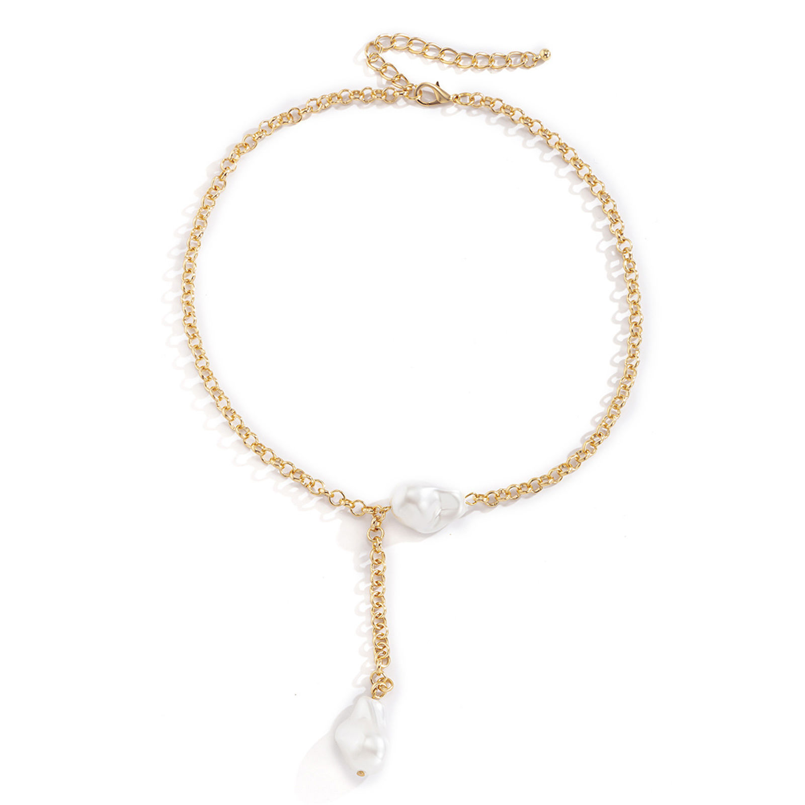Picture of Baroque Y Shaped Lariat Necklace Gold Plated White Imitation Pearl 40cm(15 6/8") long, 1 Piece