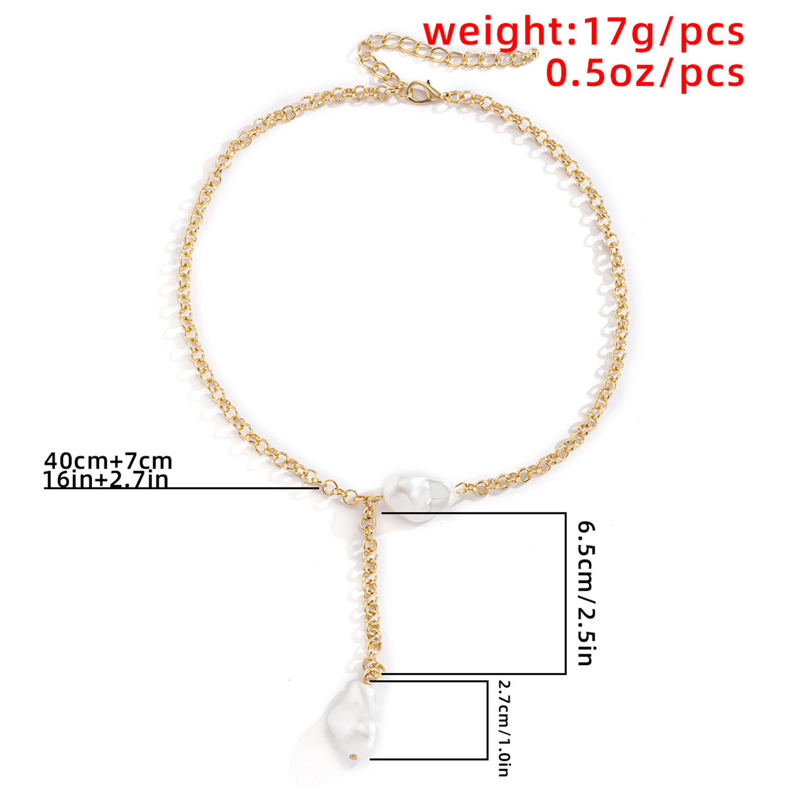 Picture of Baroque Y Shaped Lariat Necklace Gold Plated White Imitation Pearl 40cm(15 6/8") long, 1 Piece