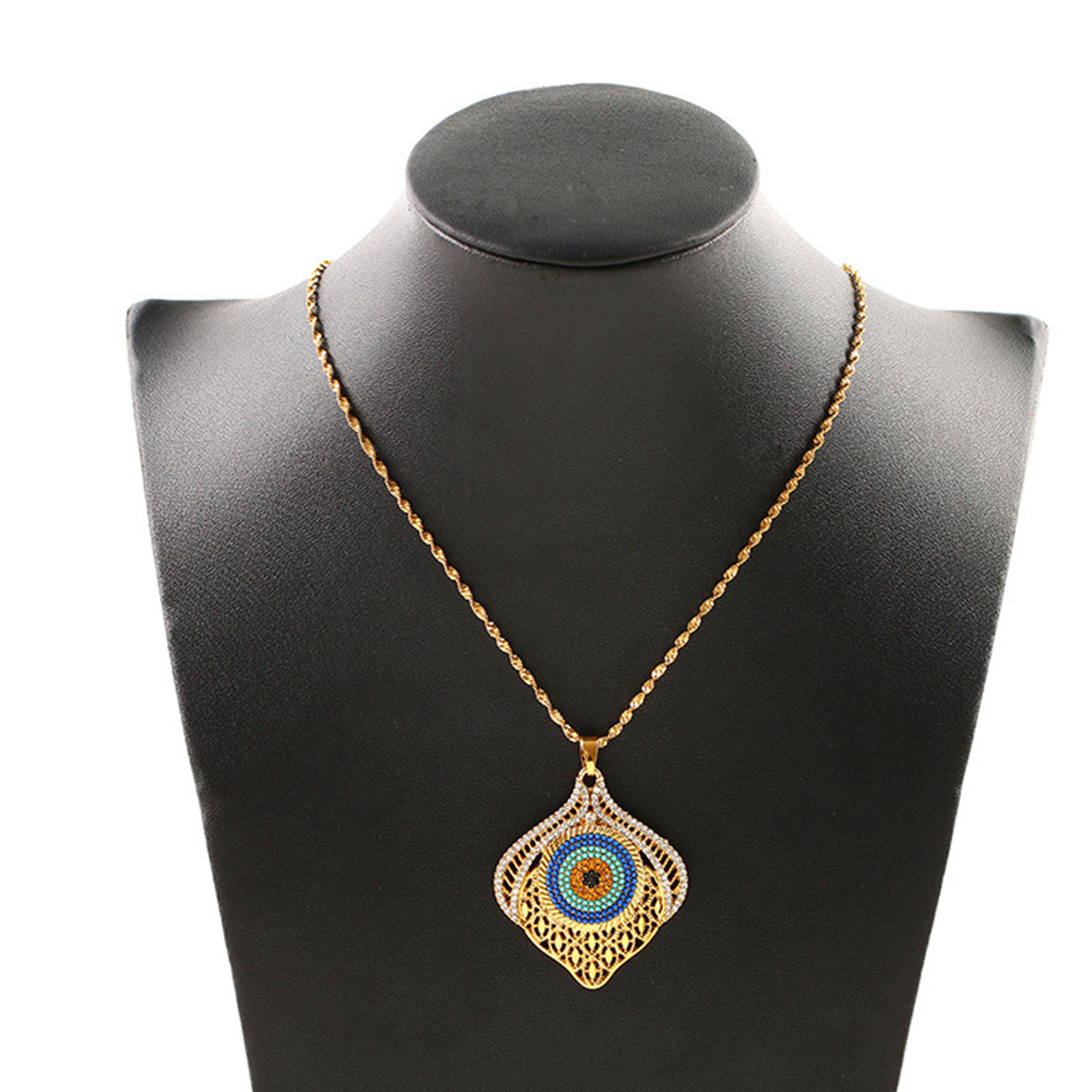 Imagen de Religión Collares Chapado en Oro Azul Mal de ojo Multicolor Rhinestone 50cm longitud, 1 Unidad