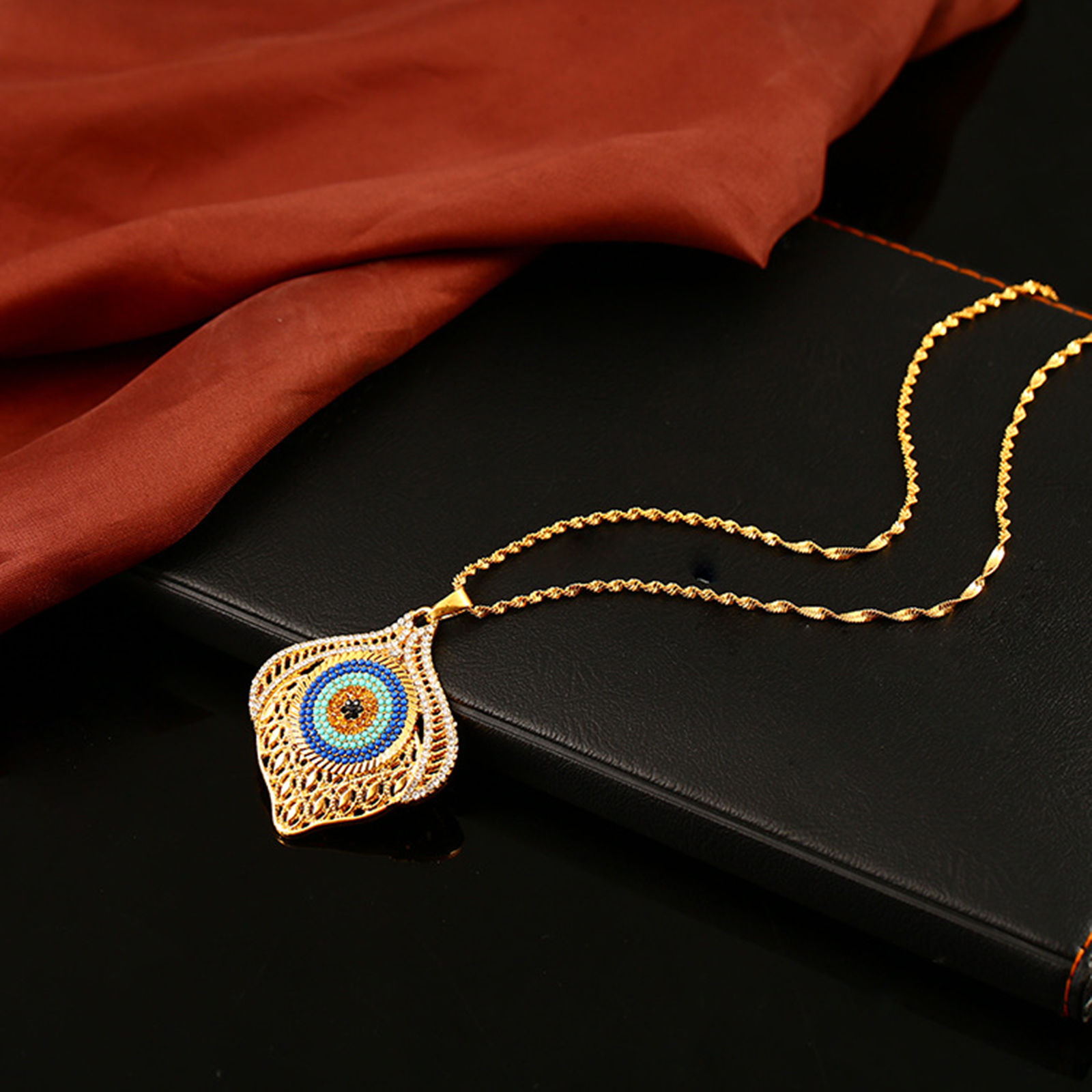 Imagen de Religión Collares Chapado en Oro Azul Mal de ojo Multicolor Rhinestone 50cm longitud, 1 Unidad
