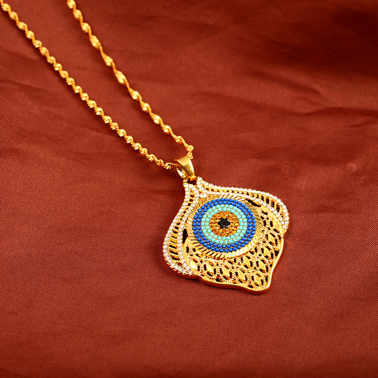 Imagen de Religión Collares Chapado en Oro Azul Mal de ojo Multicolor Rhinestone 50cm longitud, 1 Unidad