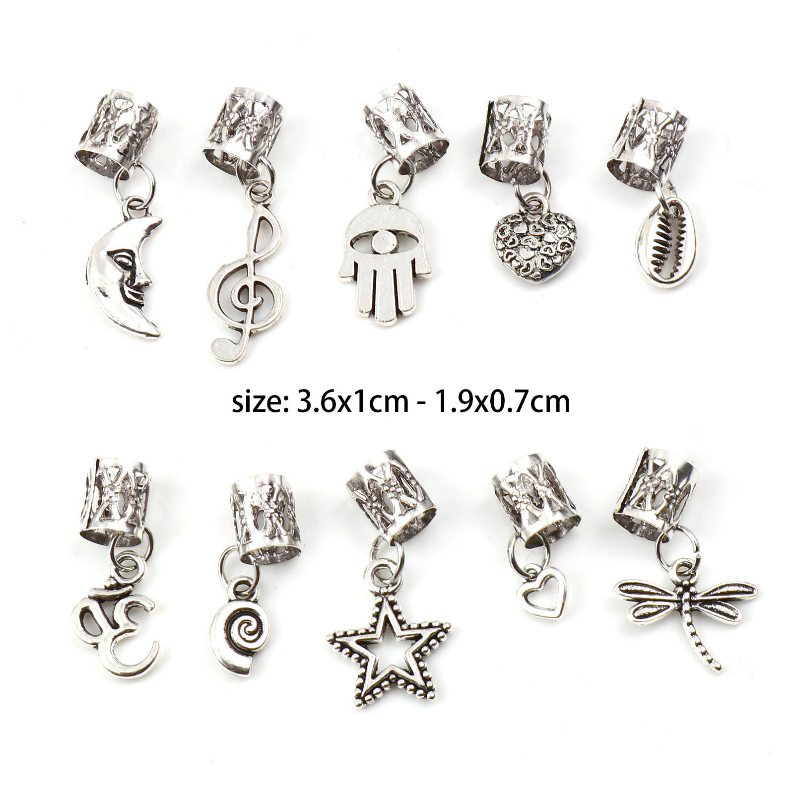 Imagen de Zamak Cuentas Dreadlock para Trenzar el Cabello Nota musical Luna Plata Antigua 3.6cm x 1cm - 1.9x0.7cm, 1 Juego ( 10 Unidades/Juego)