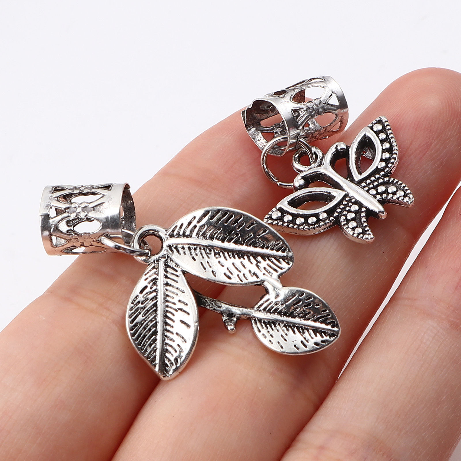 Imagen de Zamak Cuentas Dreadlock para Trenzar el Cabello Hoja Corona Plata Antigua 4.4cm x 1.3cm - 2.3x0.9cm, 1 Juego ( 10 Unidades/Juego)