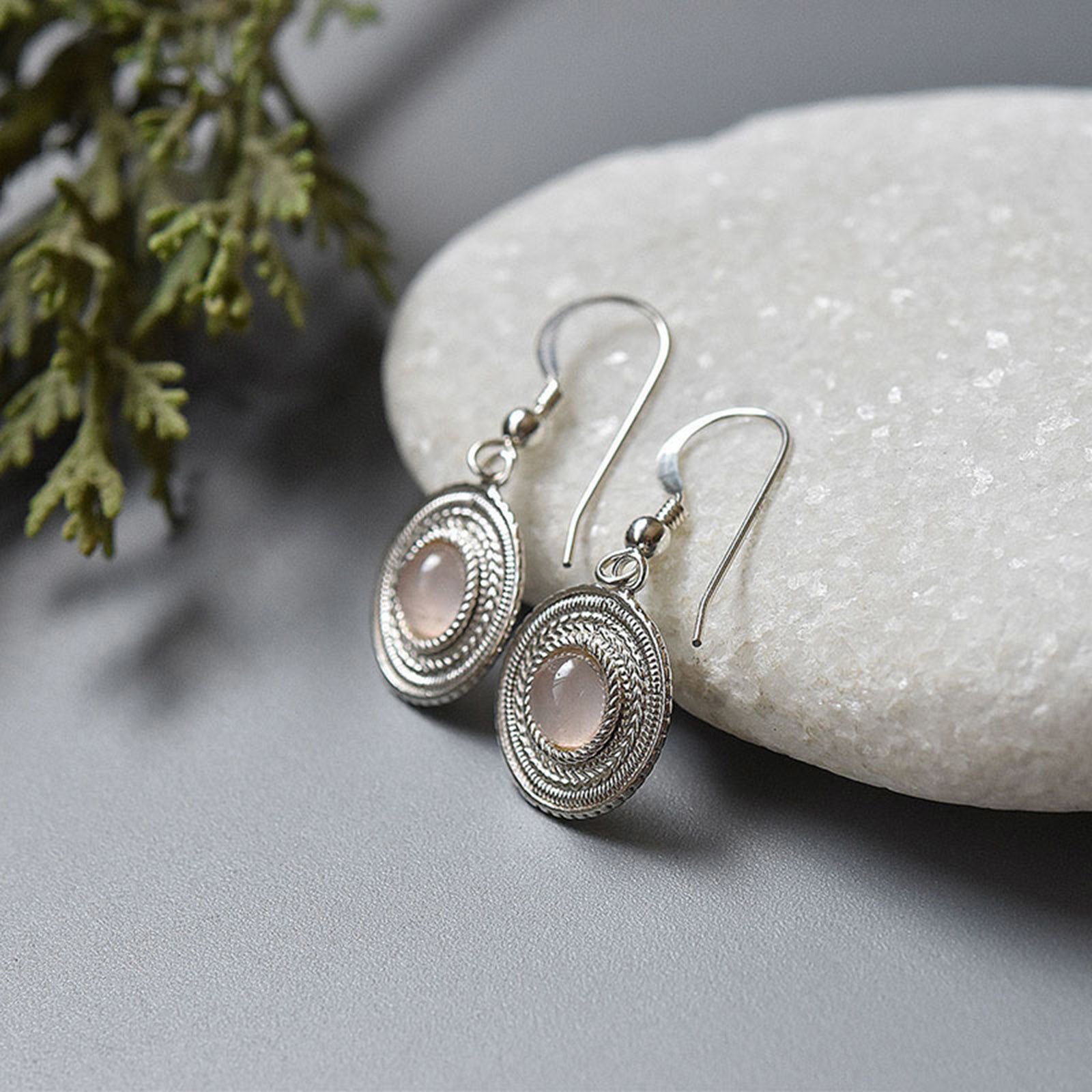 Imagen de 1 Par Elegante Pendientes Plata Antigua Rosado Disco Ojo de Gato Imitación 3cm