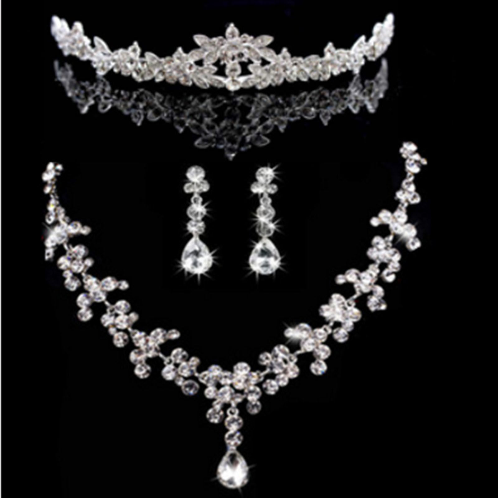 Imagen de Boda Juegos de joyería Tono de Plata Gota Corona 38cm longitud, 4cm, 1 Juego