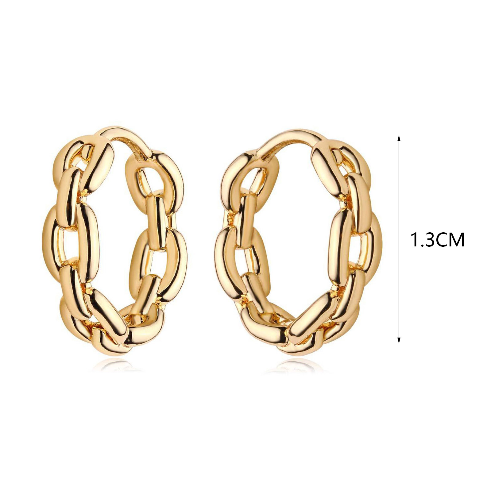 Picture of Hypoallergenic Simple & Casual Simple 18K Gold Plated Brass Link Chain Hoop Earrings For Women 13mm Dia., 1 Pair