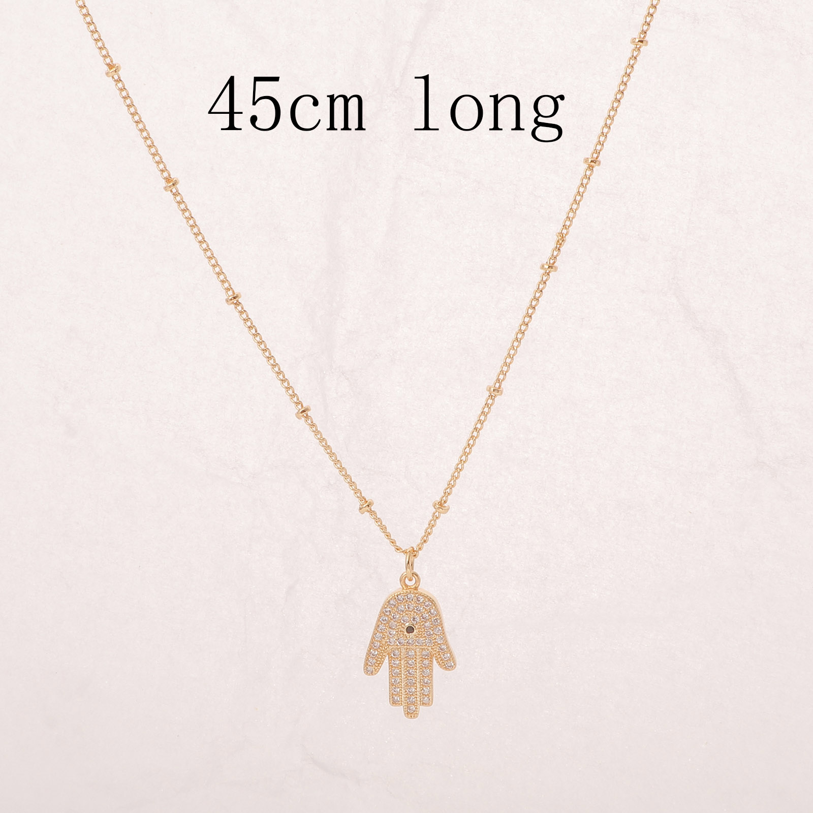 Изображение Экологичный Простой & повседневный религия 14K позолоченный Латунь Цепи из Шариков Ладонь Бижутерия усыпанная мелким фианит Ожерелье с подвеской Для женщин 45см длина, 1 ШТ