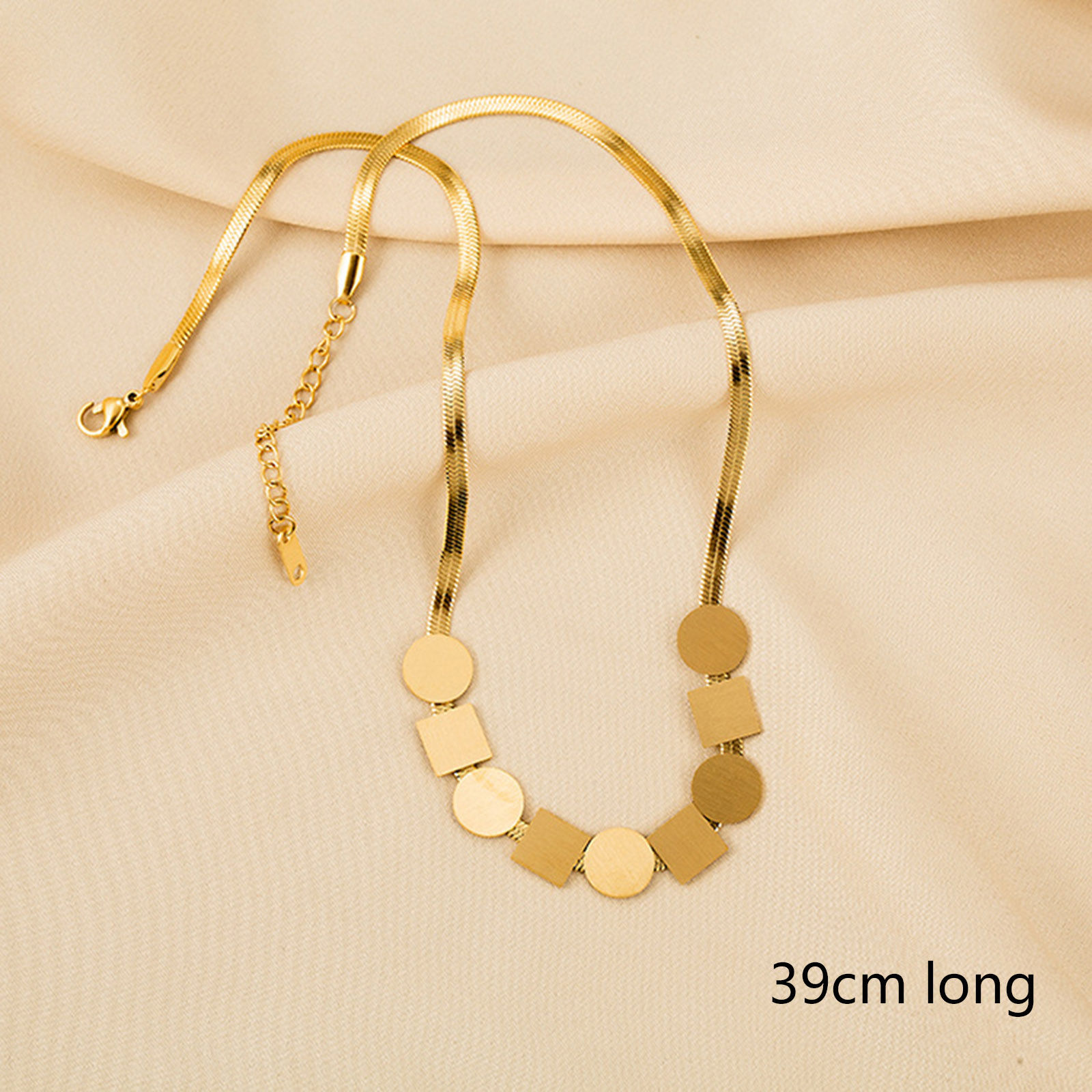 Picture of Eco-friendly Simple & Casual Stylish 18K Gold Plated 304 Stainless Steel Snake Chain Round Square Choker Necklace For Women 39cm(15 3/8") long, 1 Piece