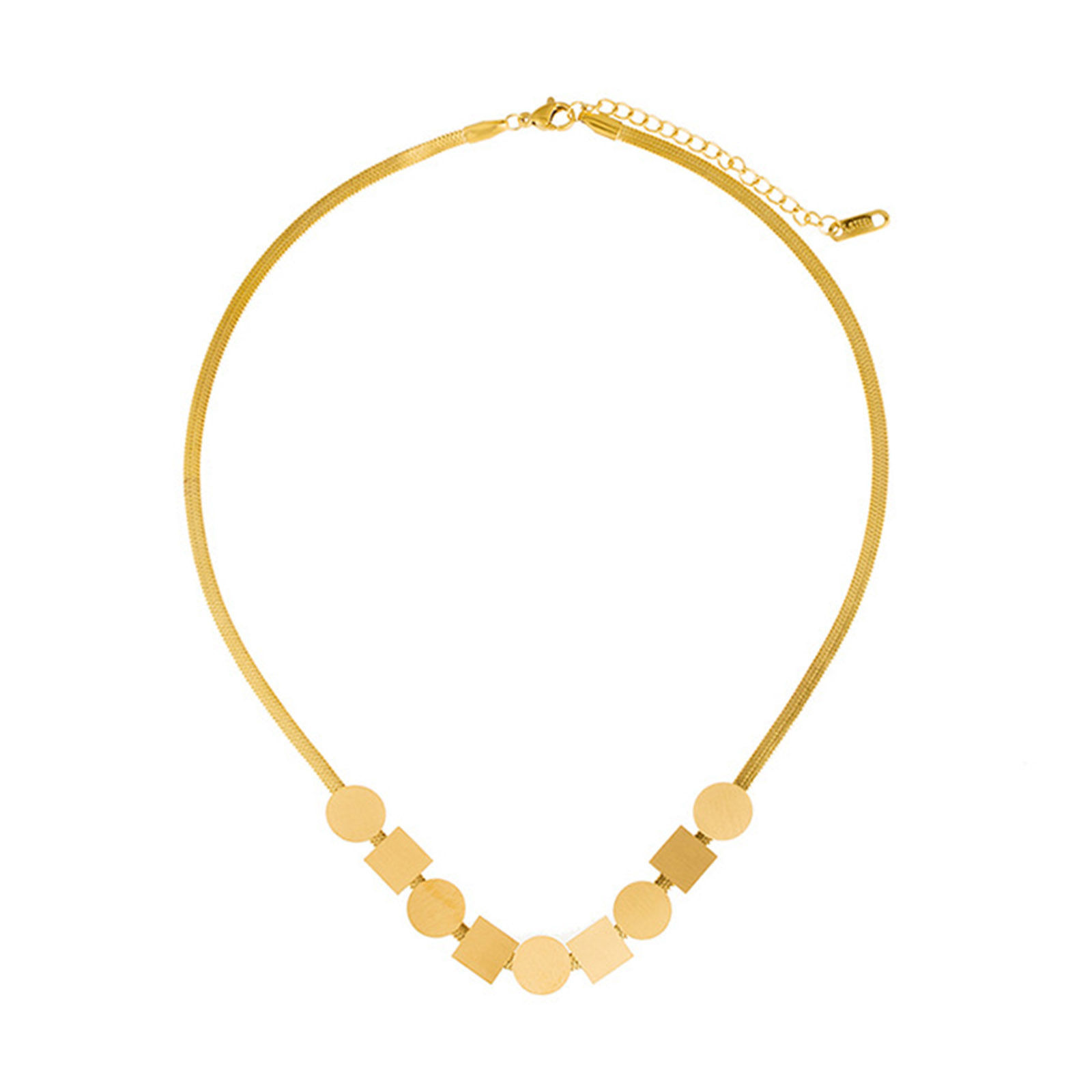 Picture of Eco-friendly Simple & Casual Stylish 18K Gold Plated 304 Stainless Steel Snake Chain Round Square Choker Necklace For Women 39cm(15 3/8") long, 1 Piece