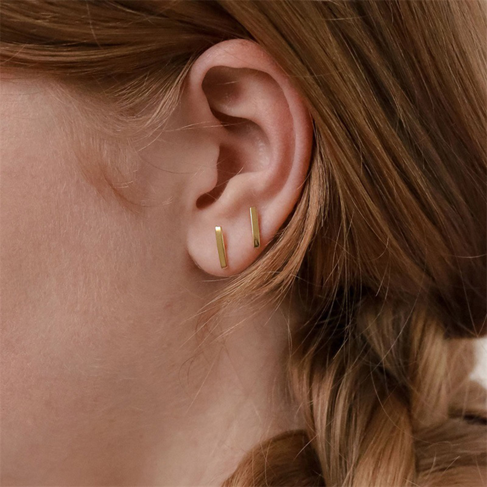 Picture of 1 Pair Vacuum Plating Simple & Casual Stylish 14K Gold Plated 316 Stainless Steel Geometric Ear Post Stud Earrings For Women Party 8mm x 2mm