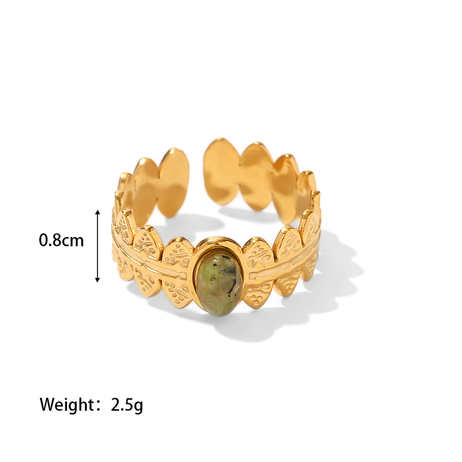 Picture of Eco-friendly Retro Boho Chic Bohemia 18K Real Gold Plated 304 Stainless Steel & Stone Open Adjustable Oval Rings Unisex 17mm(US Size 6.5), 1 Piece