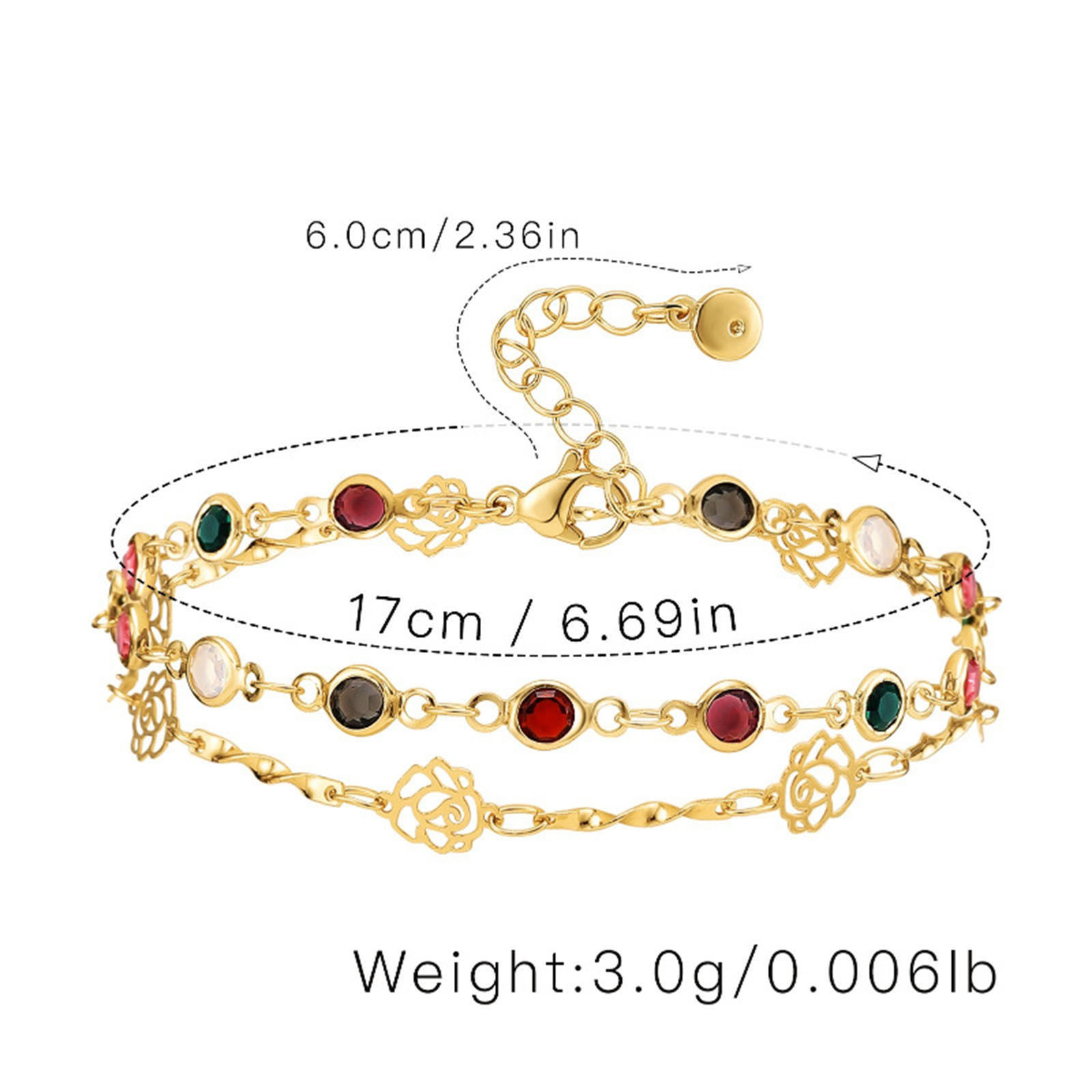 Picture of Eco-friendly Exquisite Stylish 18K Real Gold Plated Brass & Cubic Zirconia Flower Round Hollow Multilayer Layered Bracelet For Women 17cm(6 6/8") long, 1 Piece