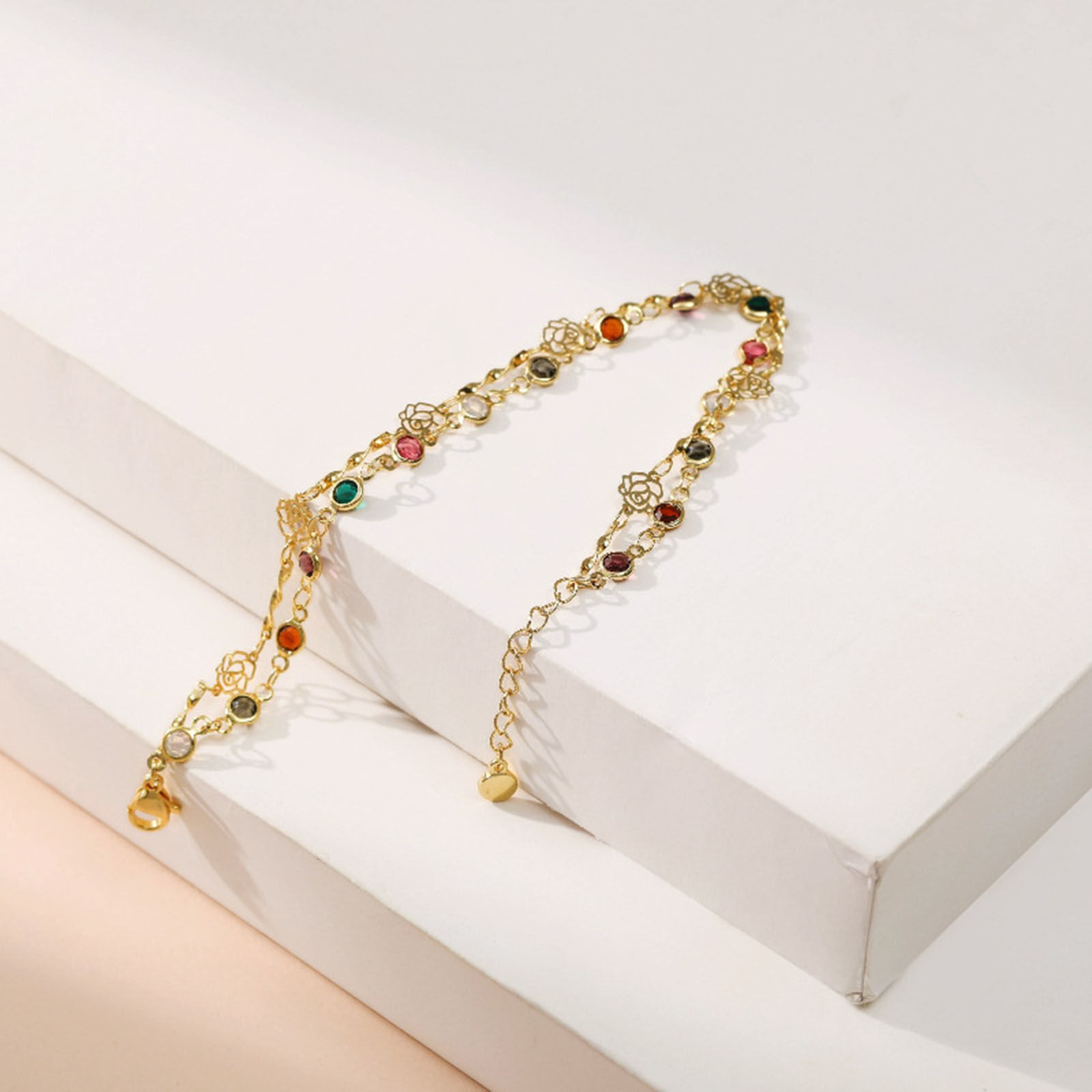 Picture of Eco-friendly Exquisite Stylish 18K Real Gold Plated Brass & Cubic Zirconia Flower Round Hollow Multilayer Layered Bracelet For Women 17cm(6 6/8") long, 1 Piece