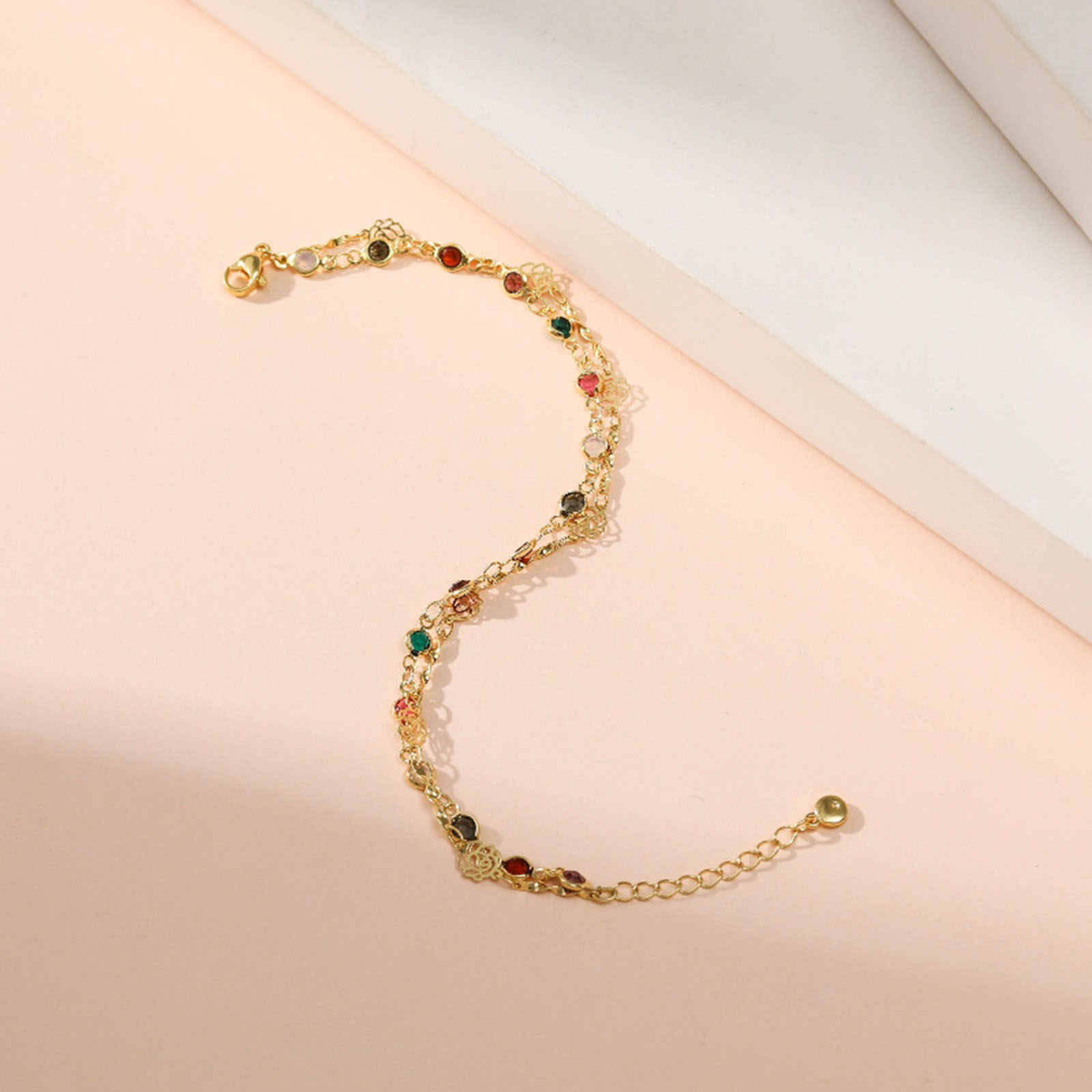 Picture of Eco-friendly Exquisite Stylish 18K Real Gold Plated Brass & Cubic Zirconia Flower Round Hollow Multilayer Layered Bracelet For Women 17cm(6 6/8") long, 1 Piece