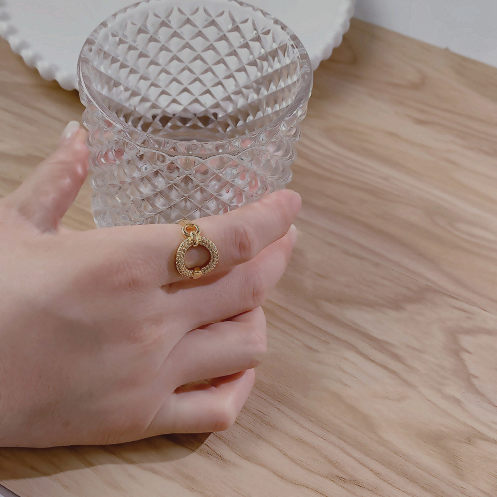 Изображение Экологичный Изысканный Стильный 14K Реальный Позолоченные Латунь+Искусственный Циркон Открытые Регулируемые Кольцо Кольца Для женщин 17мм(Американский Размер 6.5), 1 ШТ