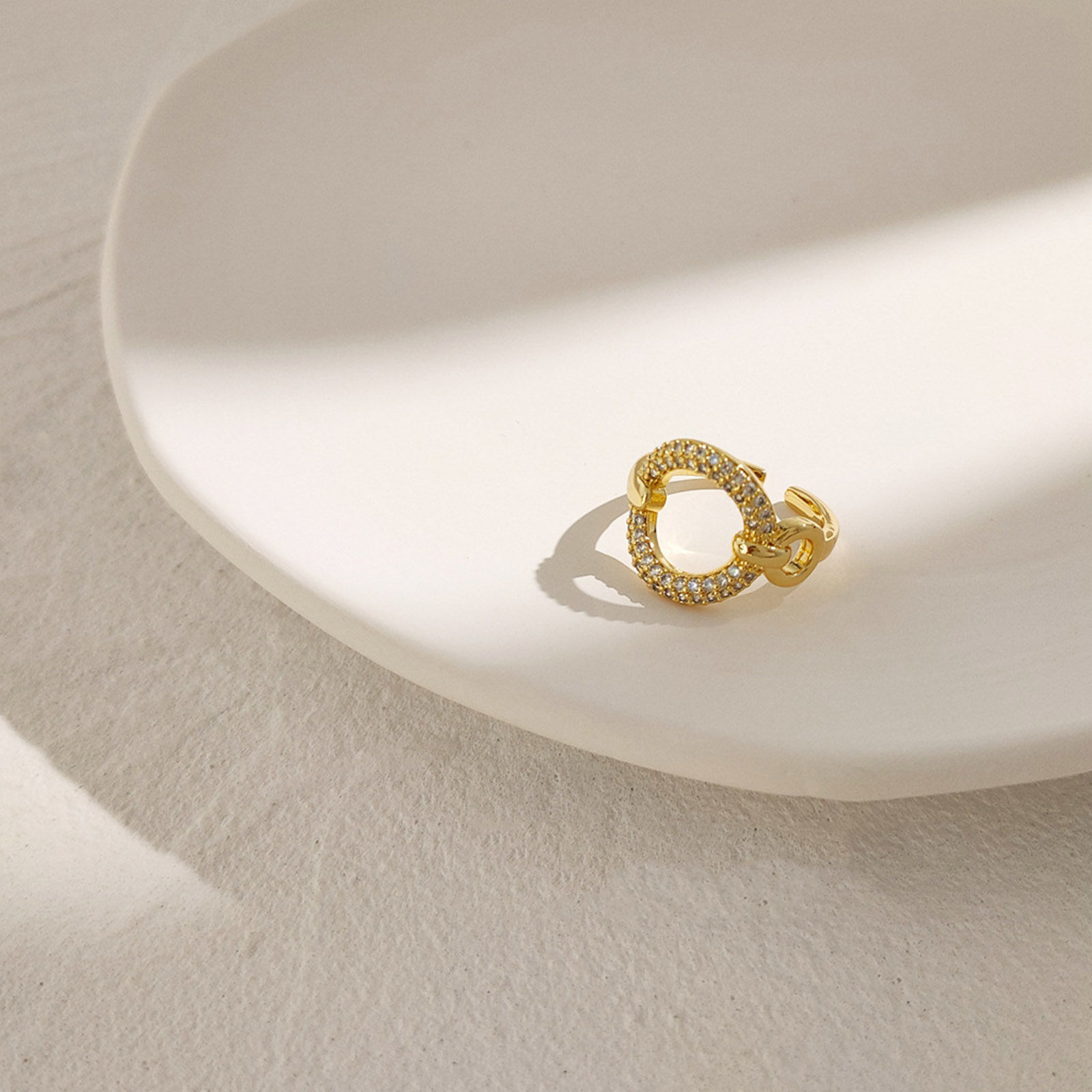 Изображение Экологичный Изысканный Стильный 14K Реальный Позолоченные Латунь+Искусственный Циркон Открытые Регулируемые Кольцо Кольца Для женщин 17мм(Американский Размер 6.5), 1 ШТ