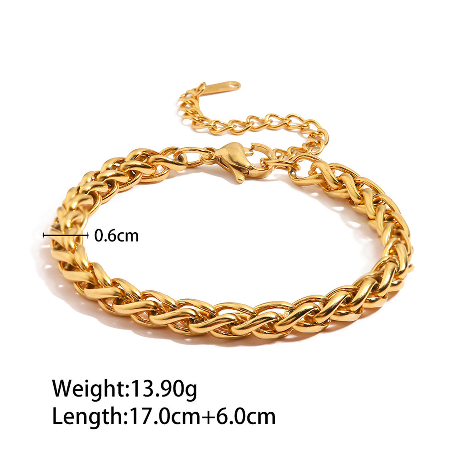 Bild von 1 Strang Vakuumbeschichtung Einfach und lässig Stilvoll 18K Echtgold plattiert 304 Edelstahl Panzerkette Kette Armband Unisex 17cm lang